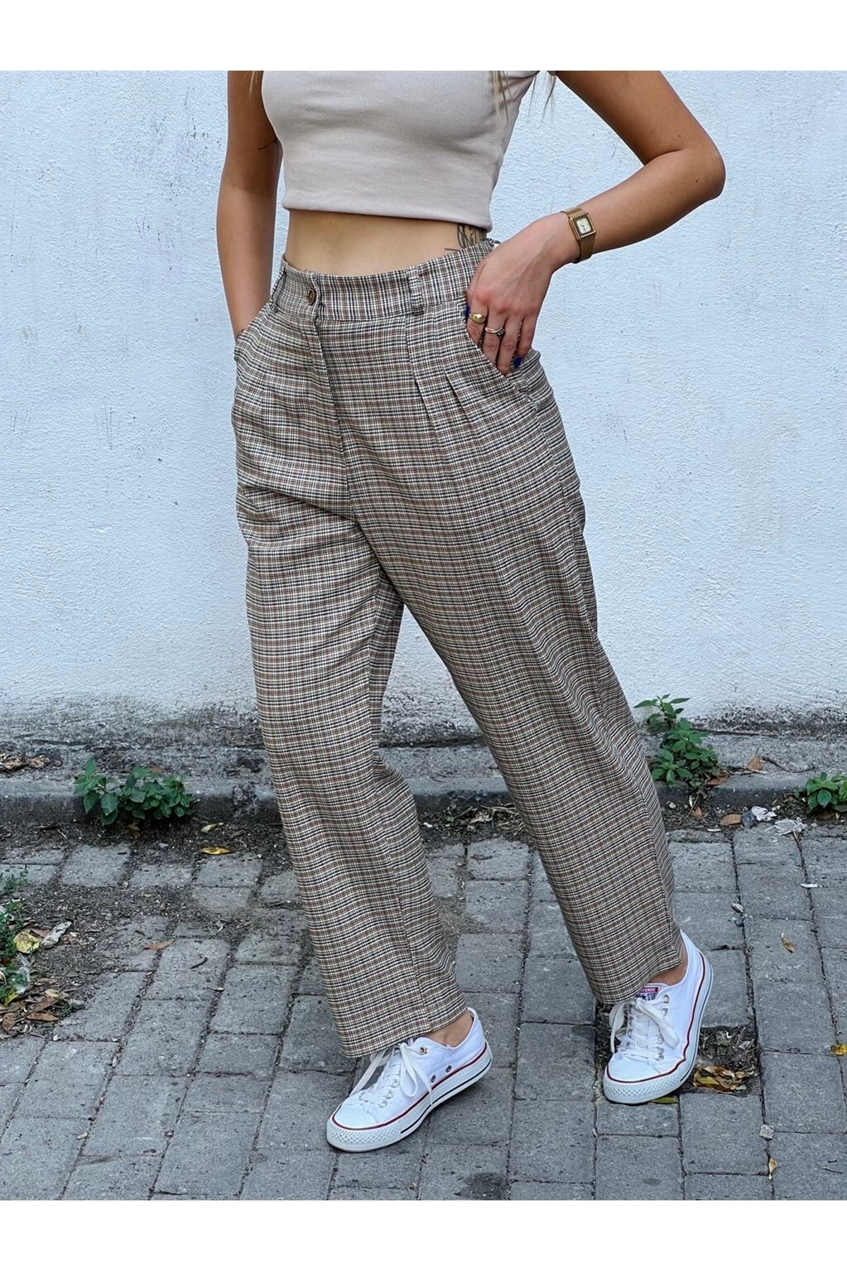 Retrobird Baggy Pileli Desenli Pantolon Kadın Çok Renkli IR8544