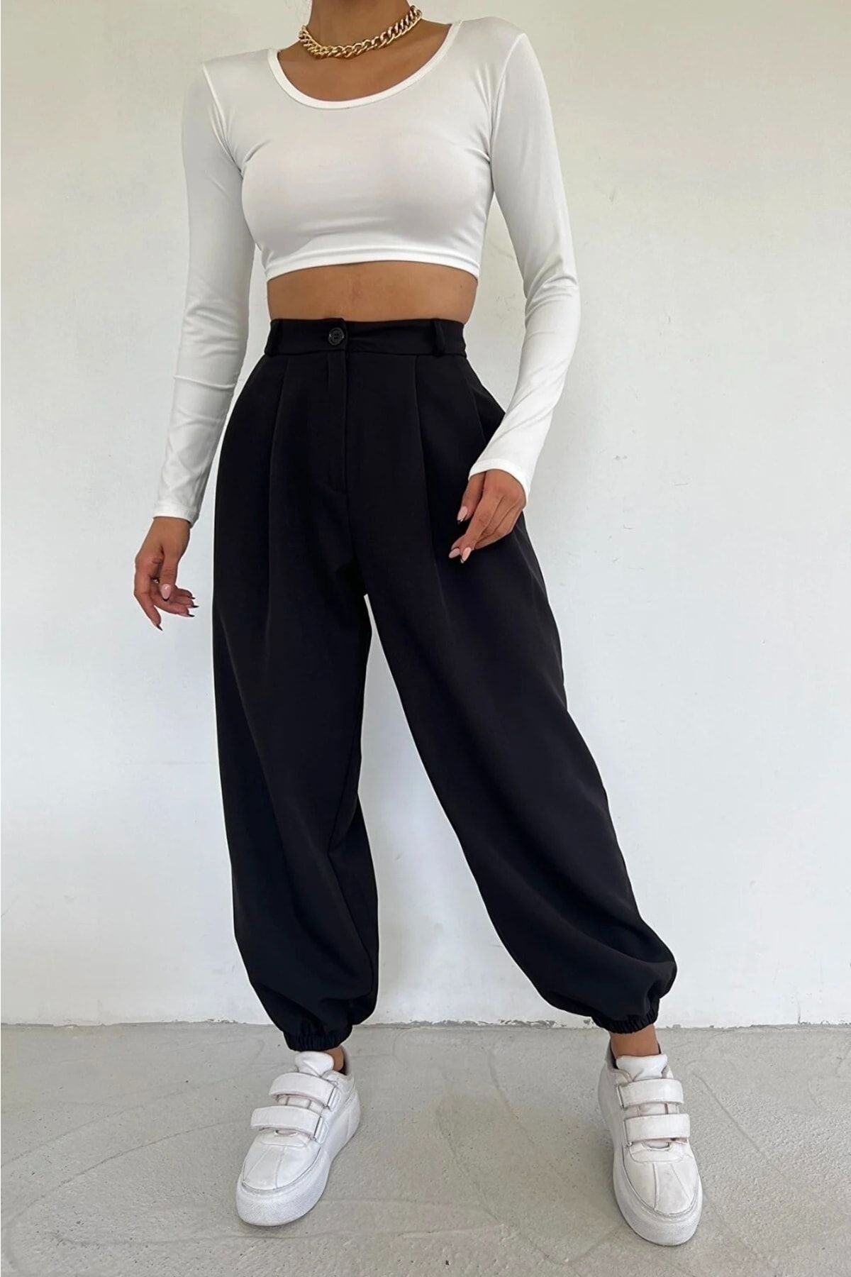 modazoom-Schwarze, maskuline, elastische Jogginghose mit lockerem Bein von Excellence 4