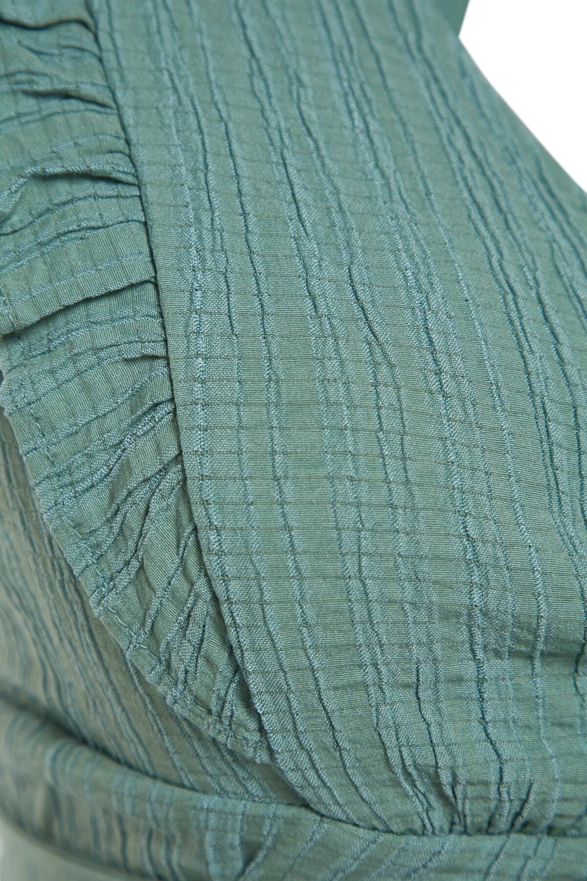 Trendyol Collection-Khaki szőtt fodros blúz szoknya szett TBESS23AU00126 8