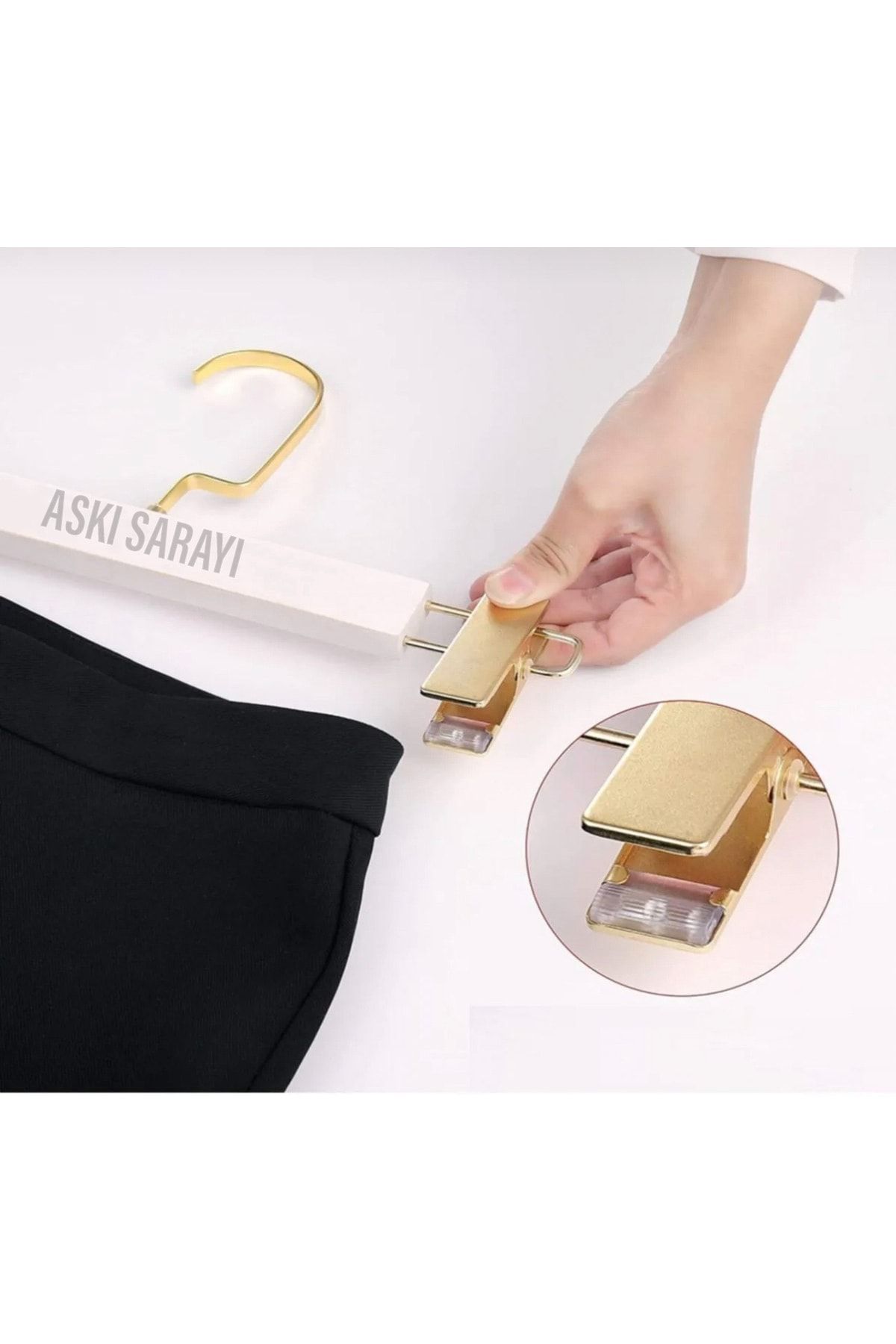 menofis White Wooden Trousers and Skirt Hangers with Gold American