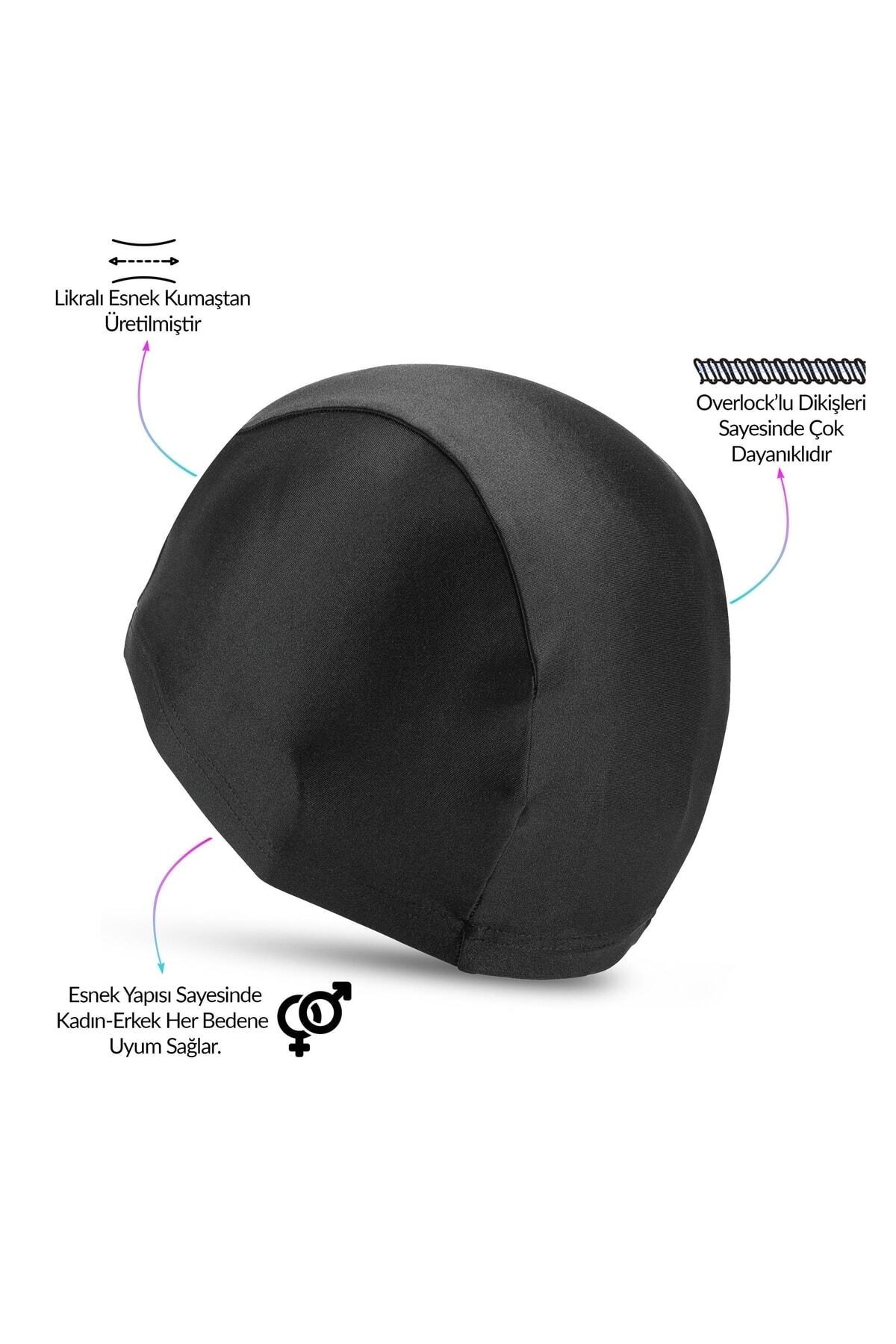 Telvesse-Swimming Cap Lycra Flexible Fabric Pool Sea Swimming Cap Cloth Cap Black 4