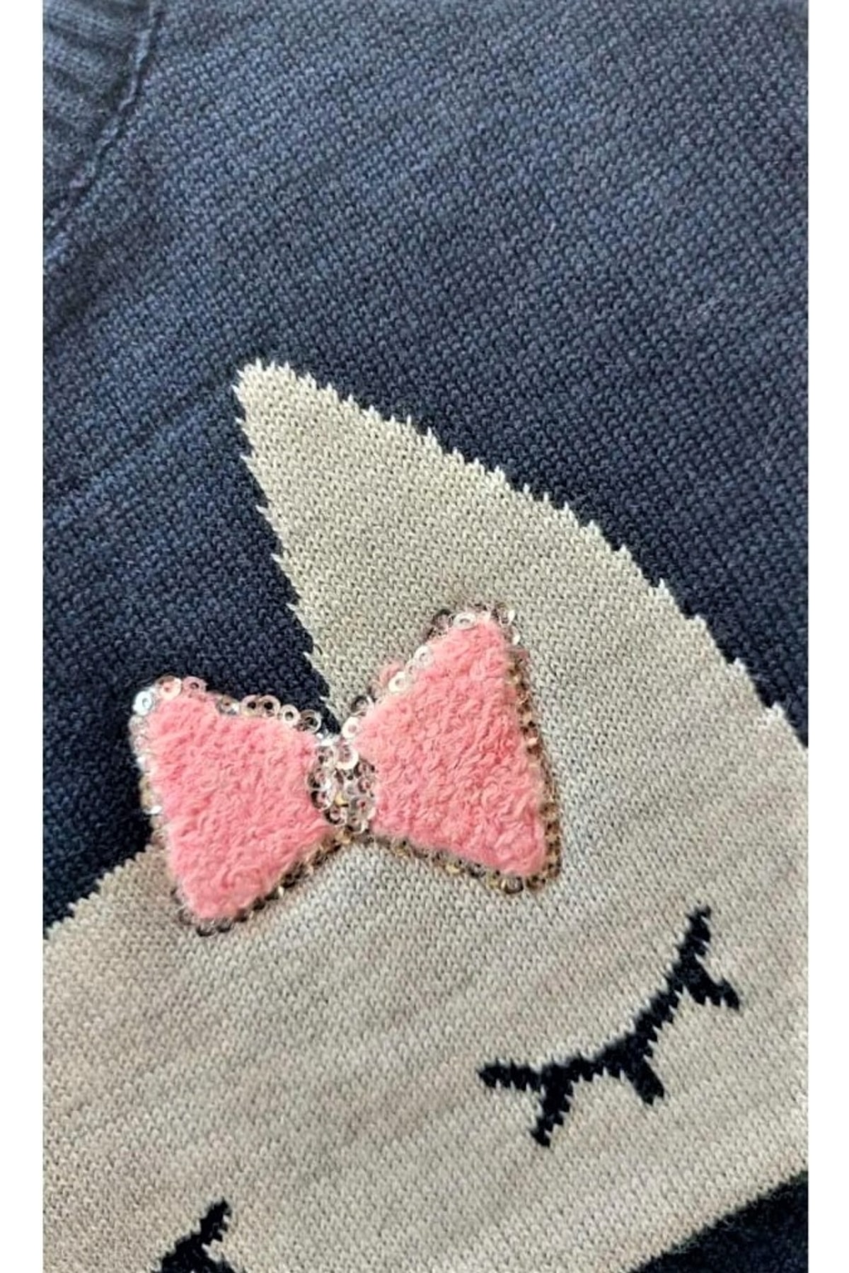 Nanica Kids Kız Çocuk Kışlık Lacivert Renk Boyun Düğme Kapamalı Süslü Kedi Süper Girl Kazak fotoğrafı 4 (önizleme)