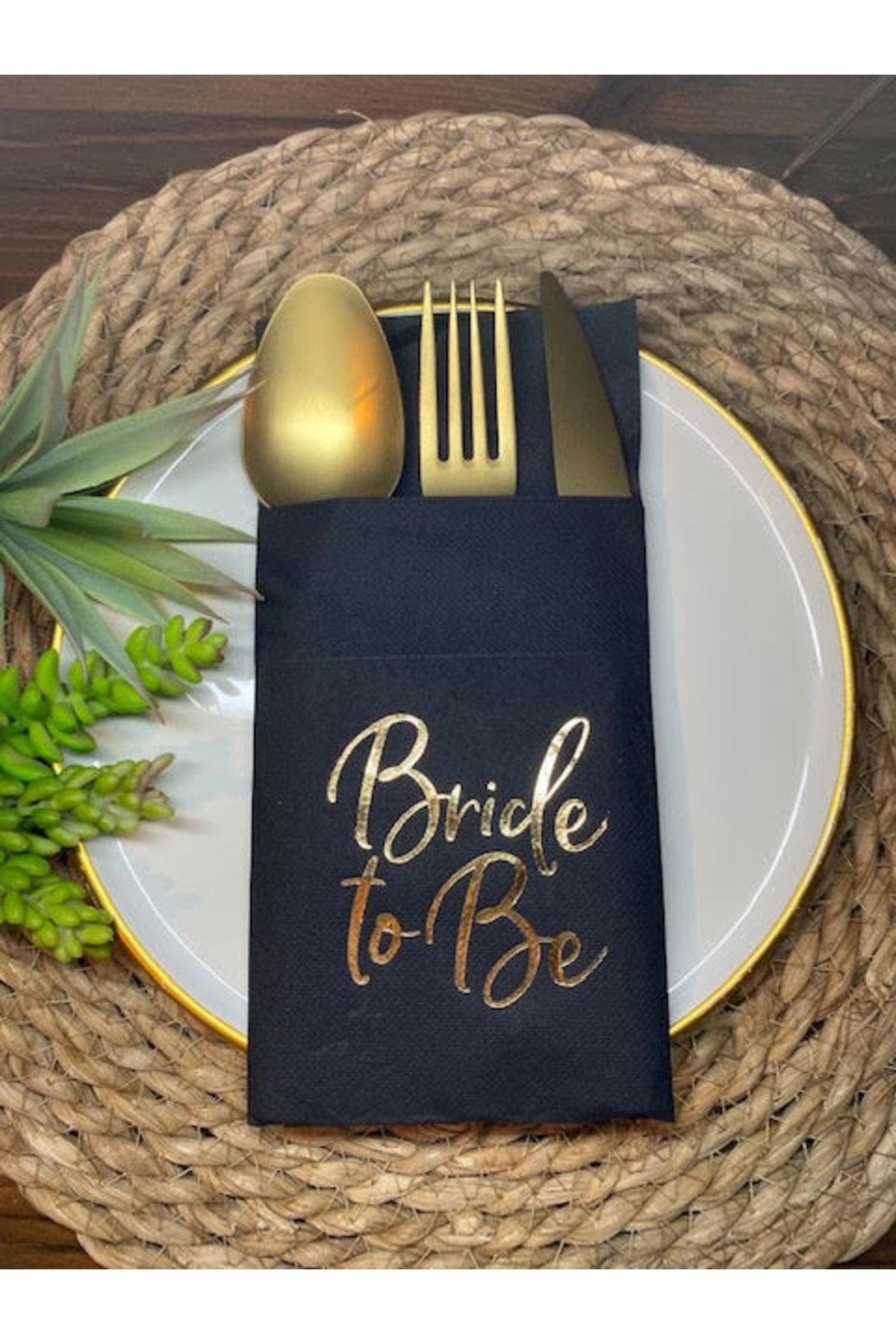 kidspartim-Black Gold Gilded - 12-Pocket Napkin, Bride To Be, 40x40 1