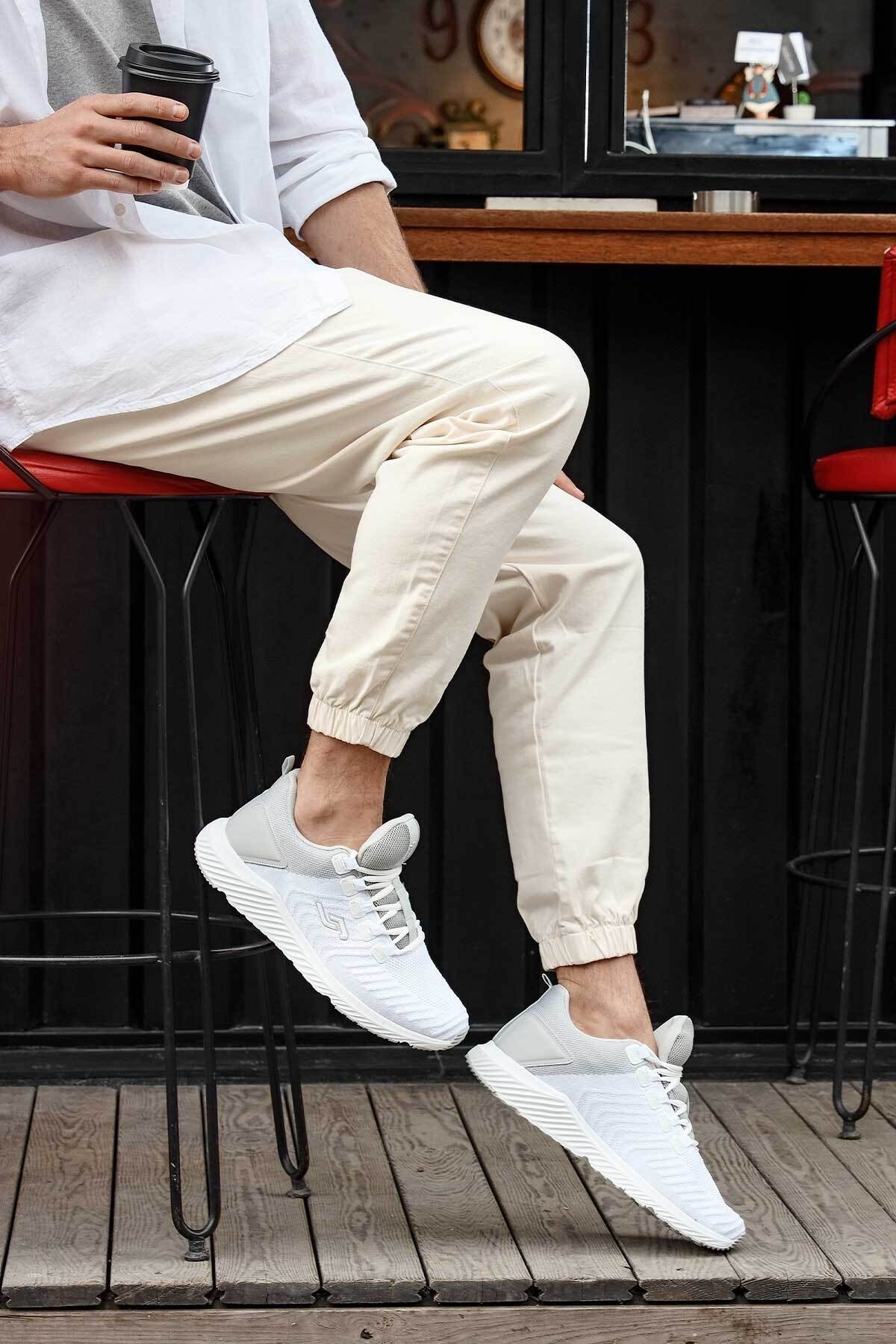 Jump 27443 Beyaz - Gri Erkek Yazlık Günlük Rahat Yürüyüş Koşu Sneaker Spor Ayakkabı
