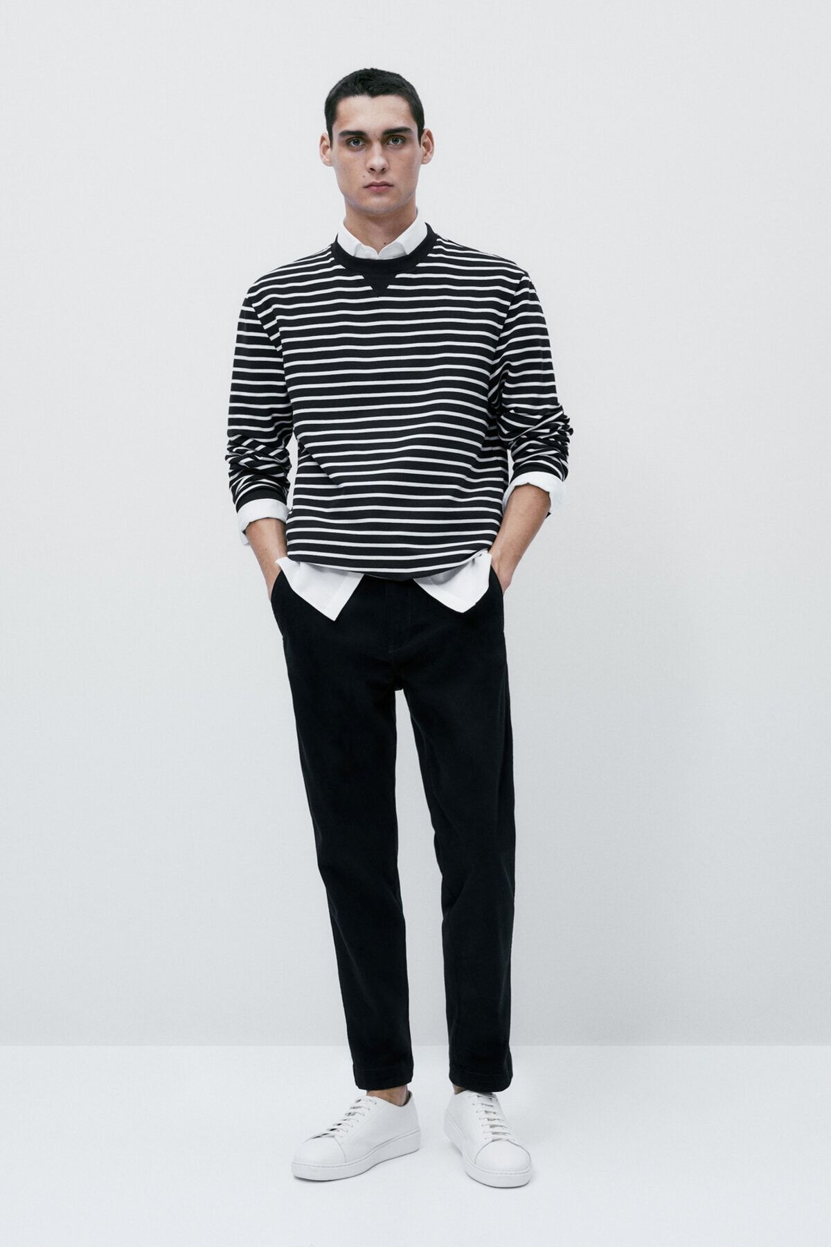 Massimo Dutti Pamuk Karışımlı Çizgili Sweatshirt