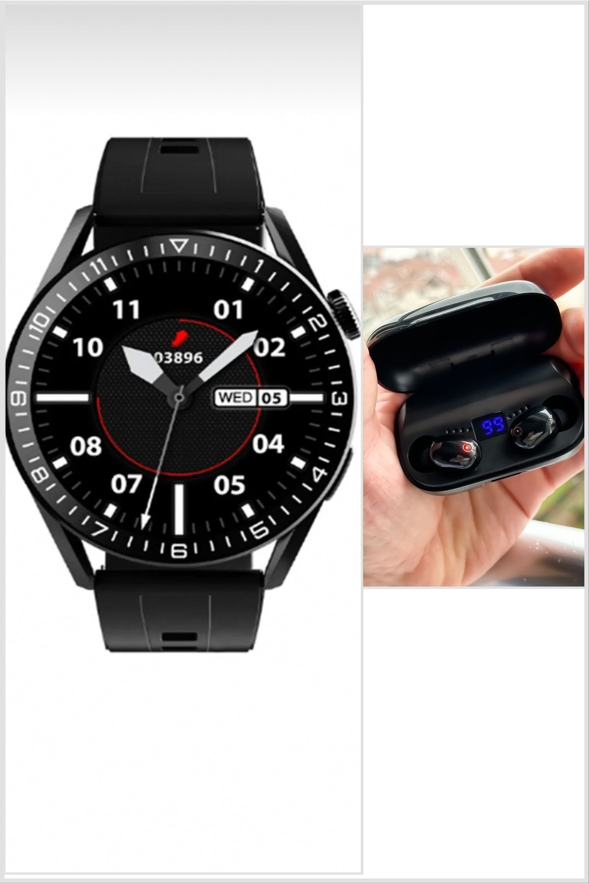 Ferrucci Ios,android,sesli Görüşme,watch Erkek Akıllı Saat+powerbanklı Bluetooth Kulaklık