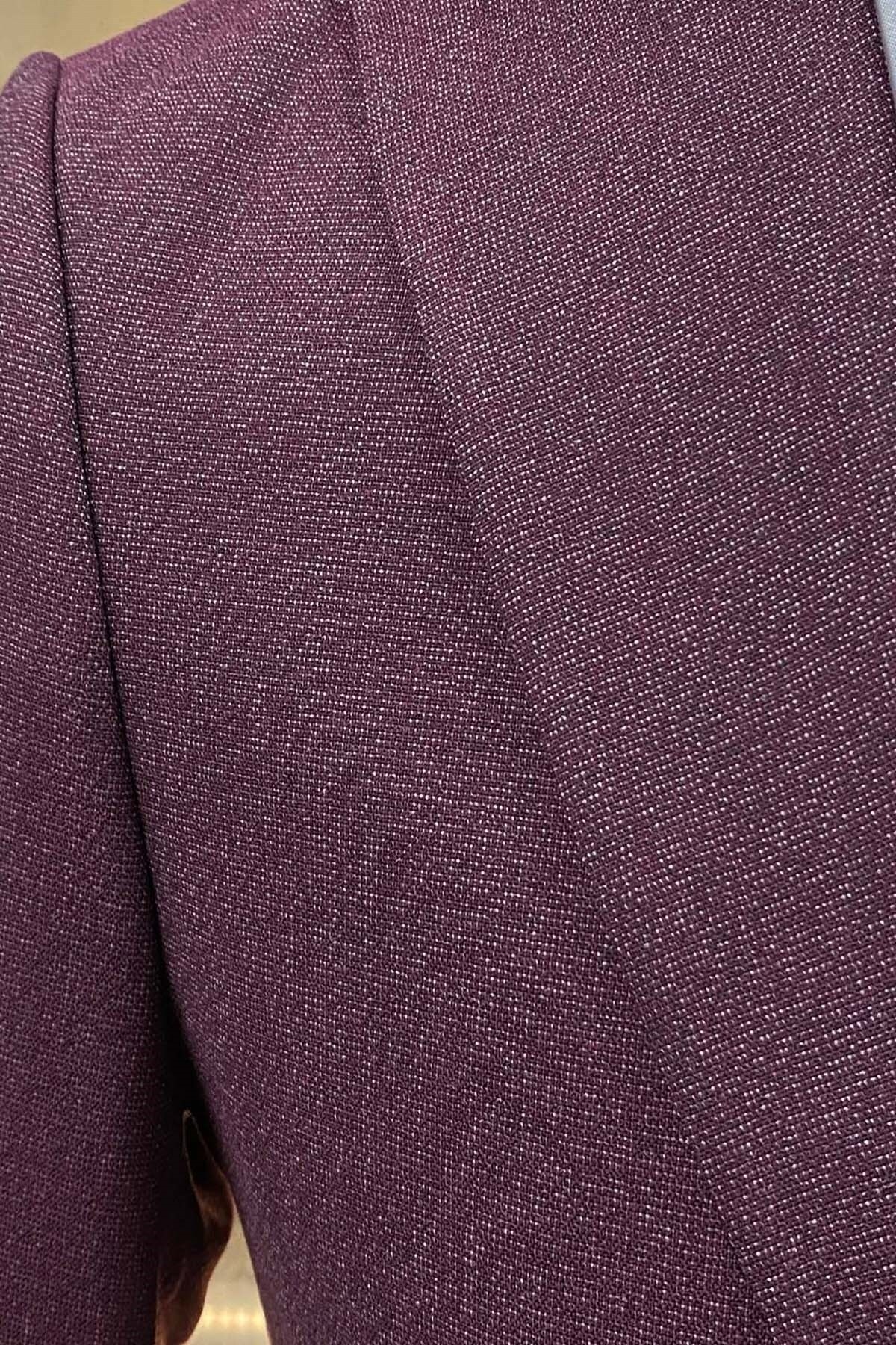 Yelekli Desenli Bordo Takım Elbise — زرشکی P222058251 — تصویر 3 از 5