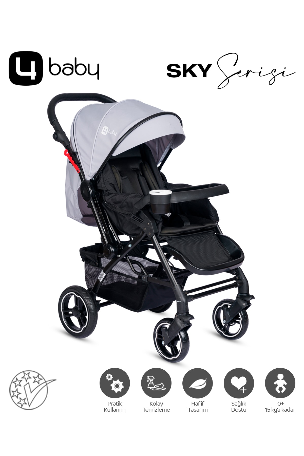 4 Baby 4baby Active Plus Sky Serisi Çift Yönlü Bebek Arabası-gri