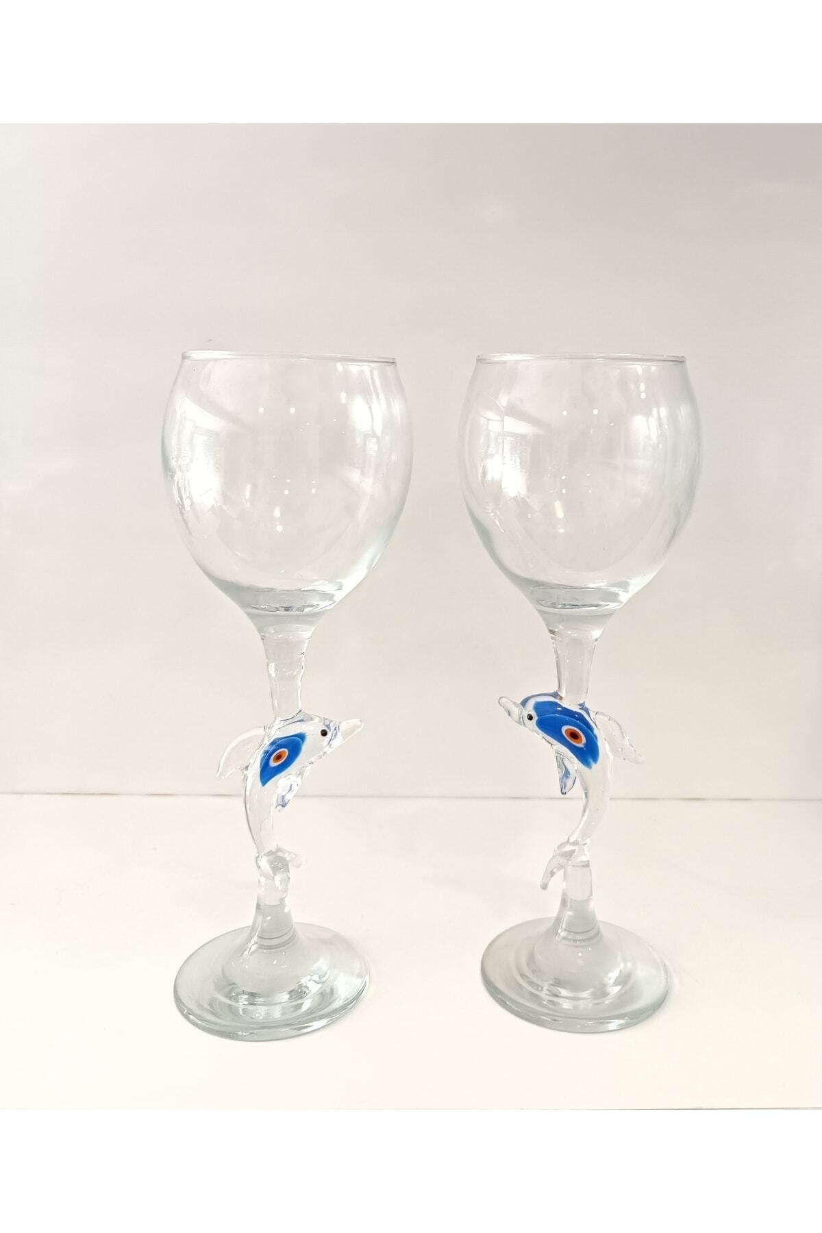 ADAMODART-2-Piece Wine Glass with Evil Eye Beads and Dolphin Figure 1