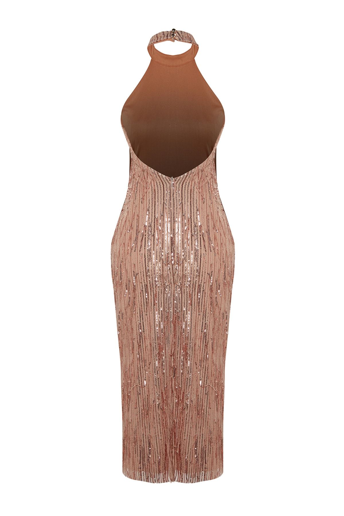 Trendyol Collection-Rochie de seară elegantă cu paiete strălucitoare, căptușită în bronz TPRSS23EL00461 8