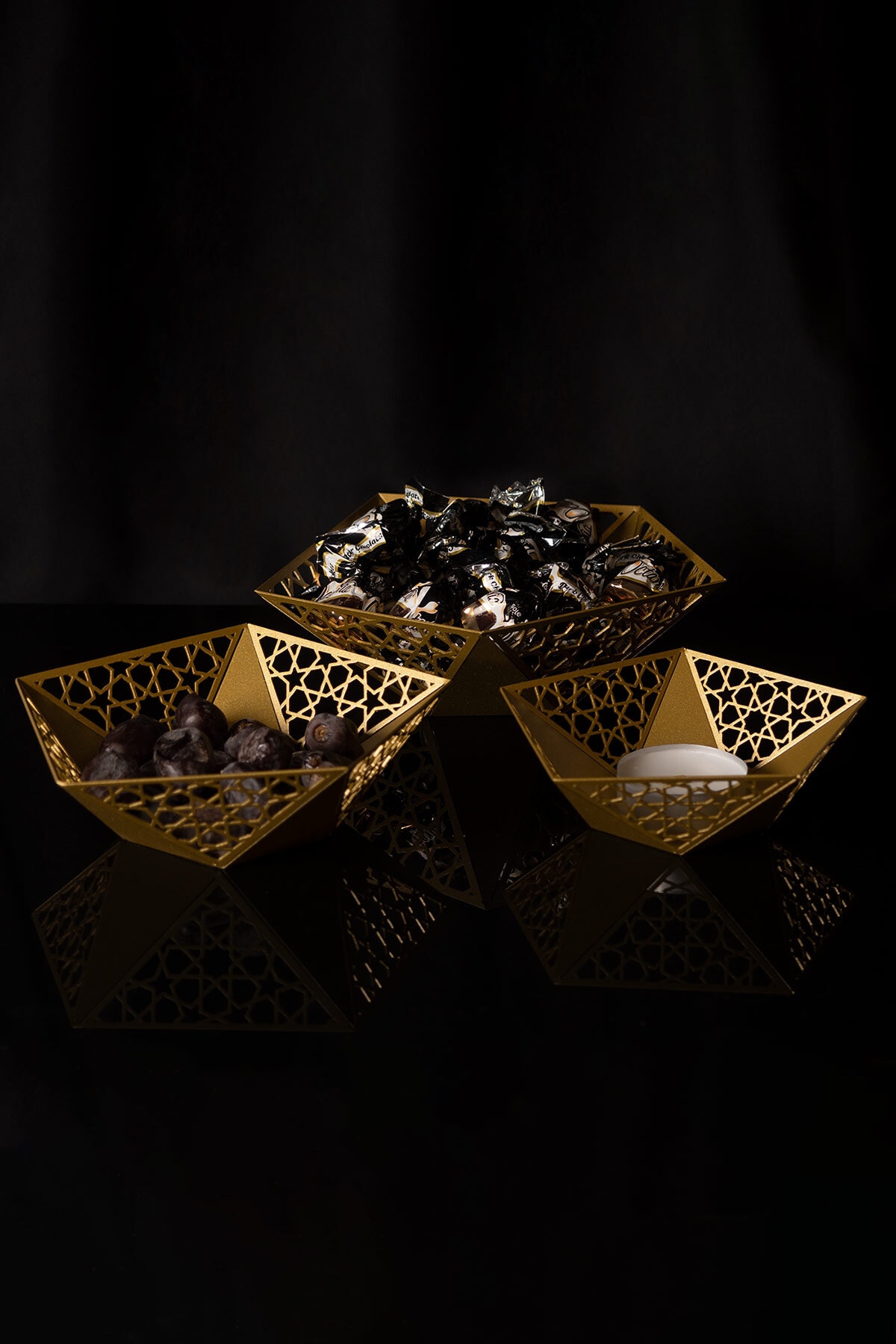 Wall Art İstanbul Yıldız Kase 3'lü Set Masaüstü Metal Kase Ramazan