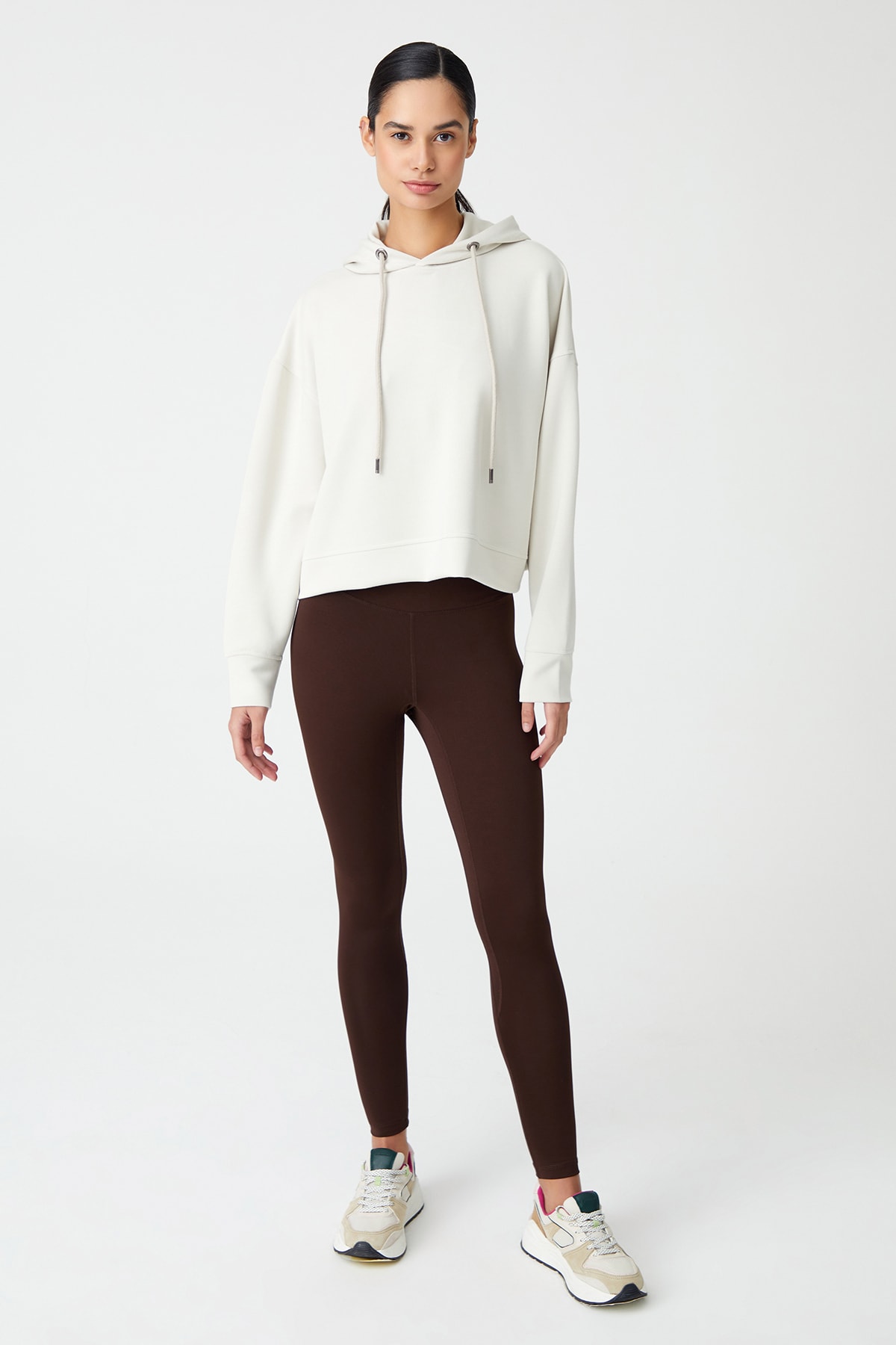 Taş Kapüşonlu Yumuşak Dokulu Crop Sweatshirt Cropped Sweat