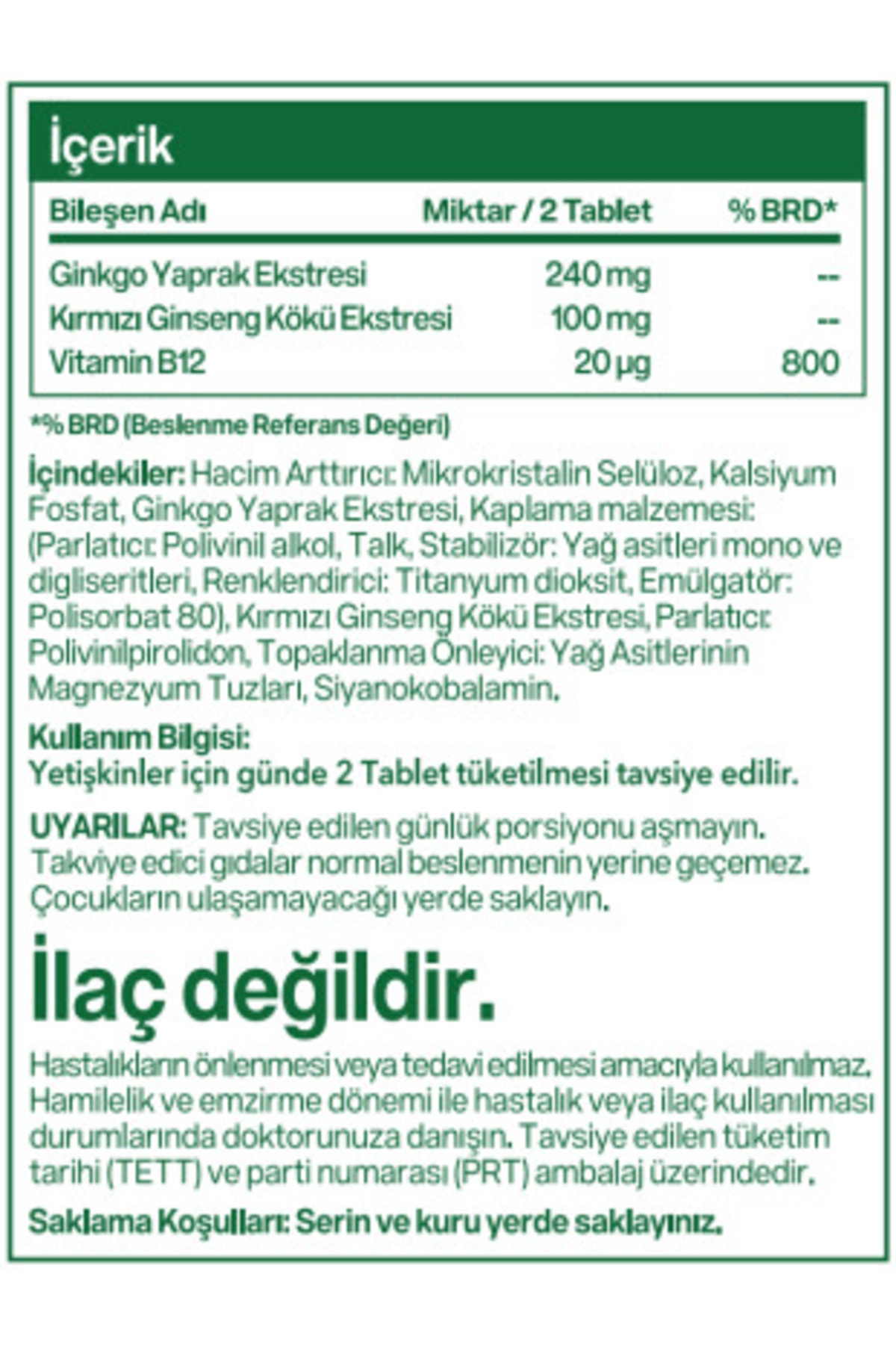 Multimed Ginkgo Biloba Kırmızı Kore Ginsengi B12 Vitamin 60 Tablet ...
