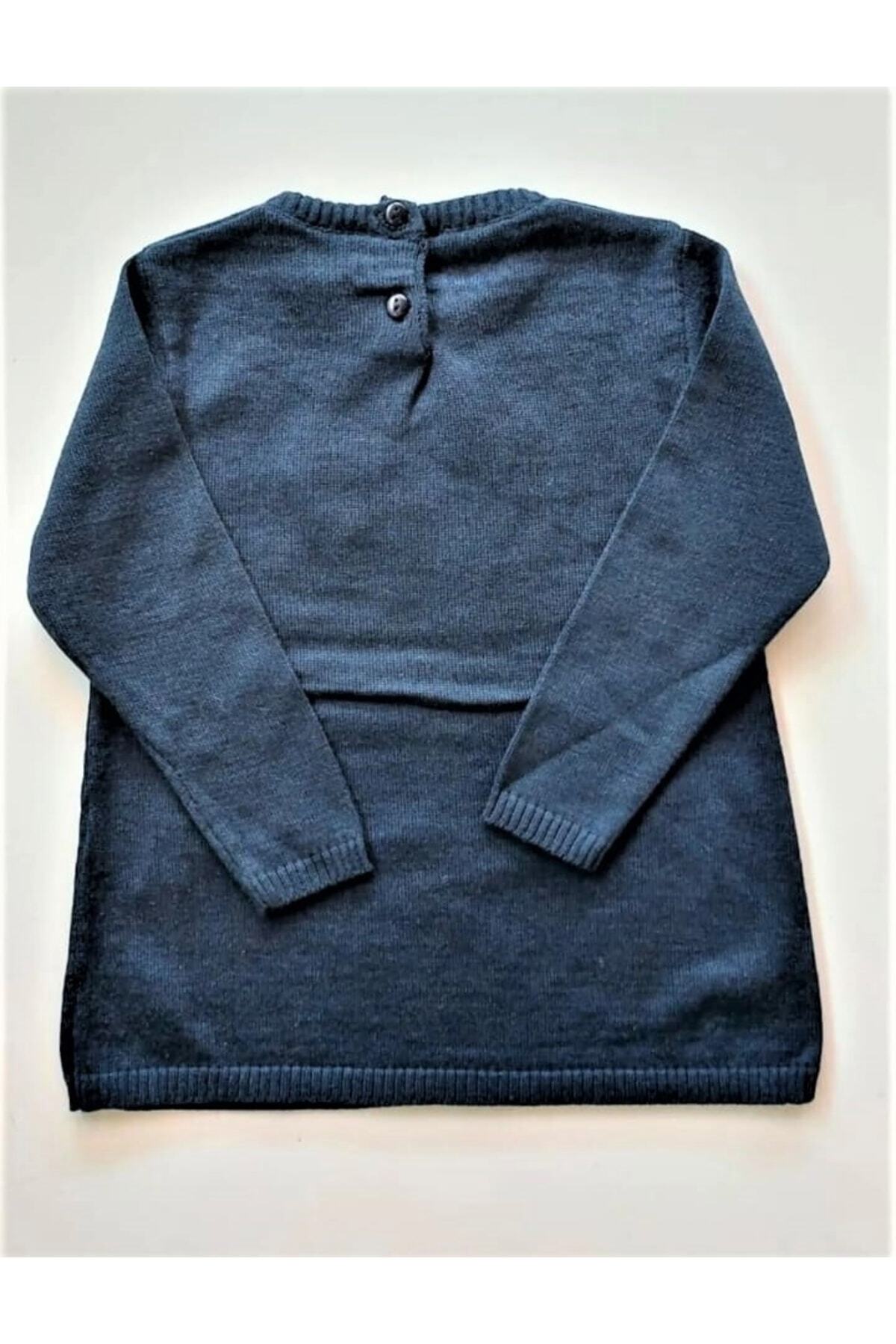 Nanica Kids Kız Çocuk Kışlık Lacivert Renk Boyun Düğme Kapamalı Süslü Kedi Süper Girl Kazak fotoğrafı 2 (önizleme)