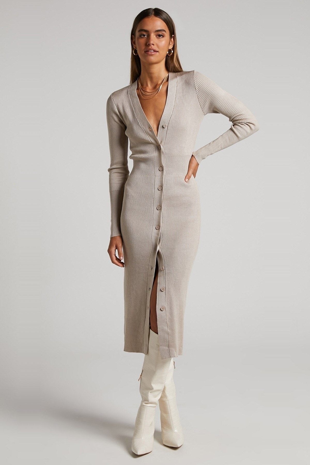 Madmext Kleid Grau Wickelschnitt