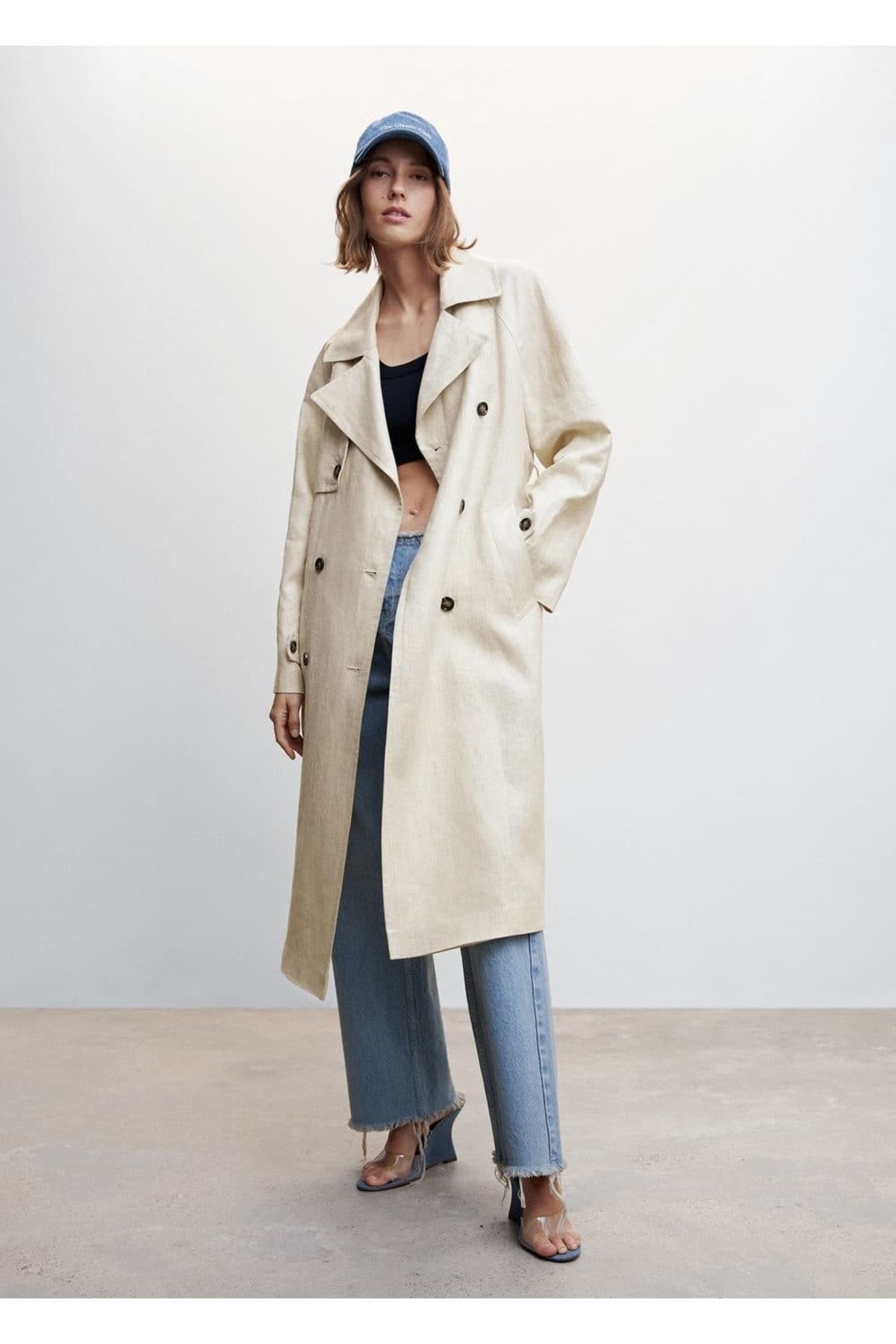 MANGO 100 Linen Trench Coat Trendyol
