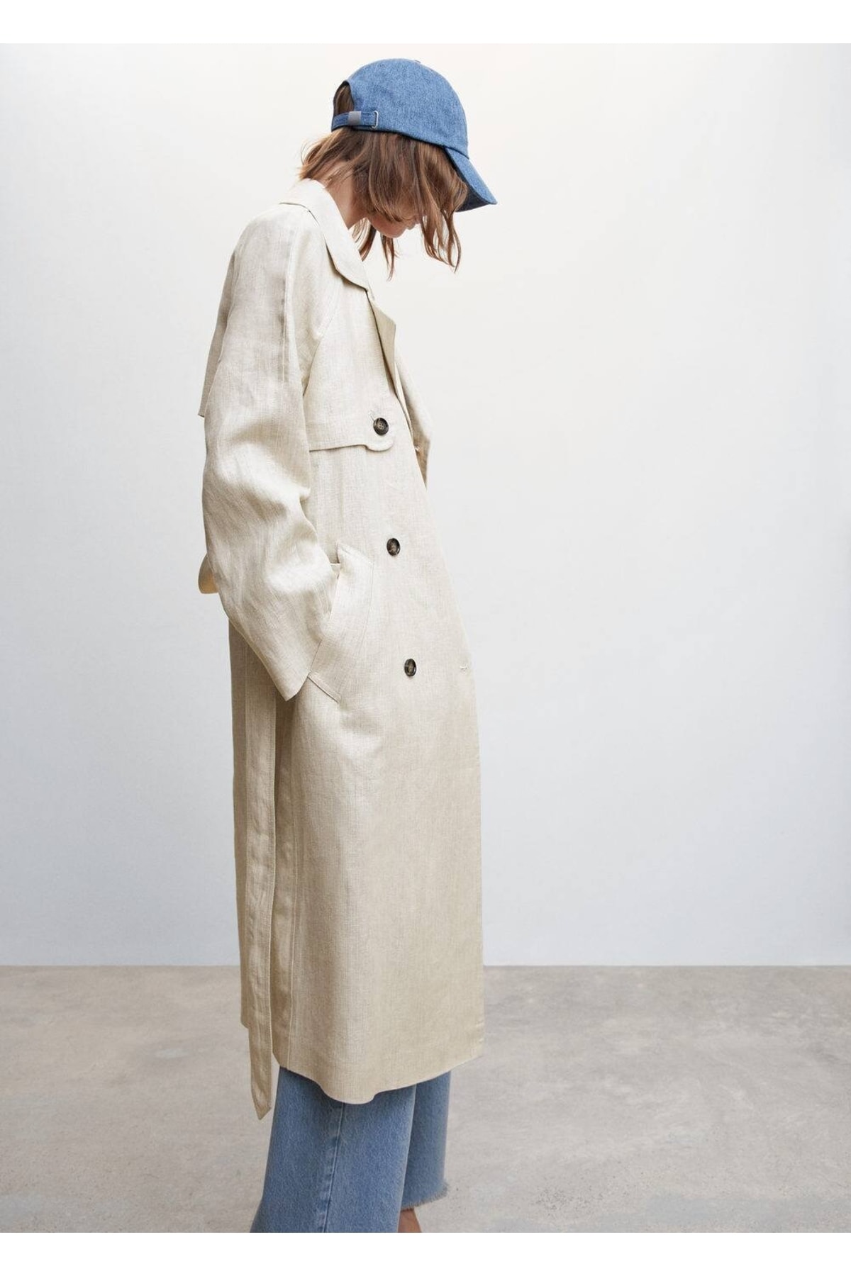 MANGO  %100 Keten Trençkot - Görsel 7