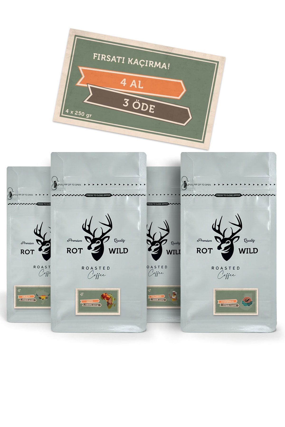Rotwild Kavrulmuş 4 Adet Yöresel Kahve / 4 Al 3 Öde 4 X 250 Gr
