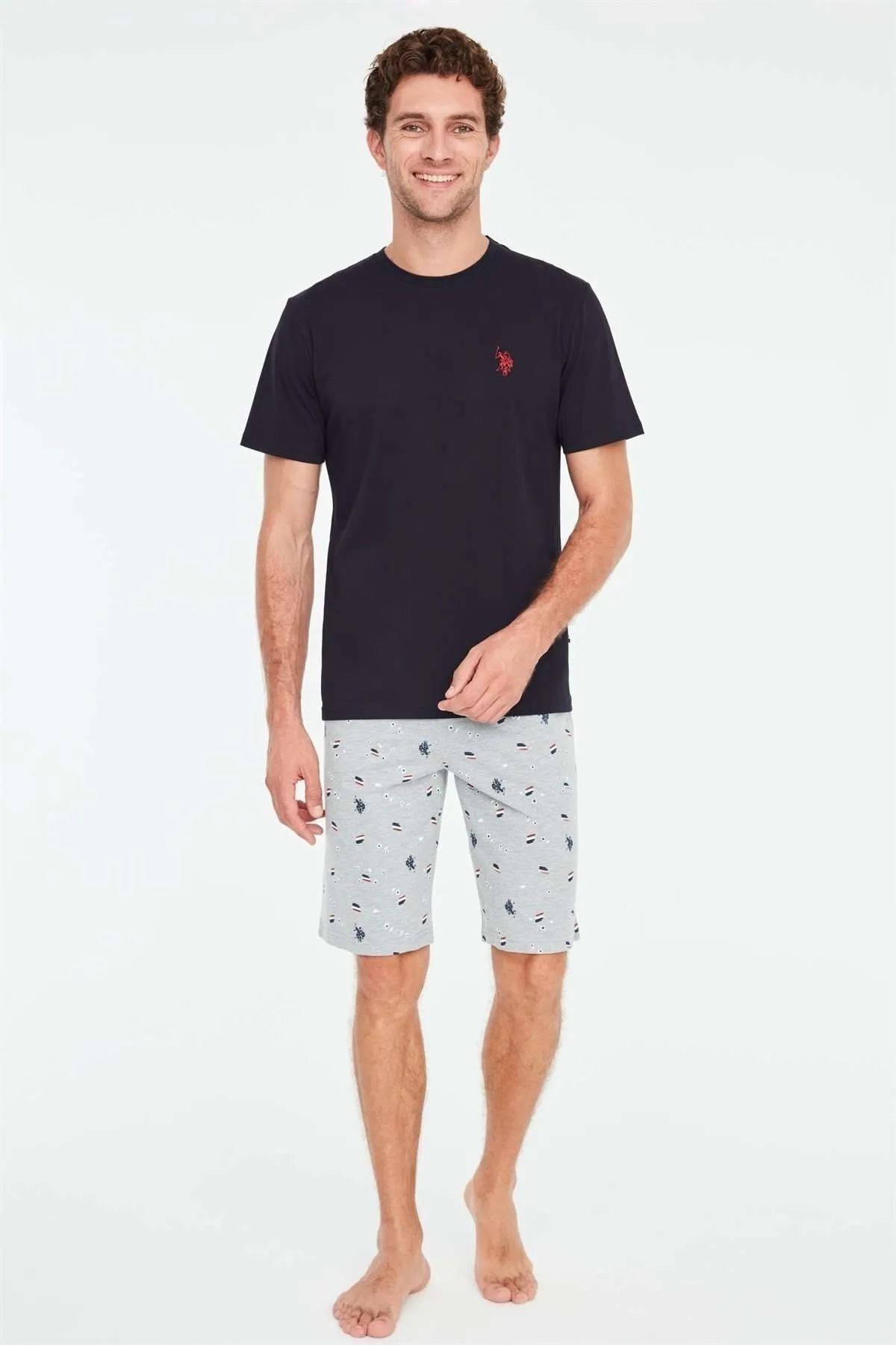 ست پیژامه آبی مردانه پولو اسن ایالات متحده 18666 تی شرت سرمه ای شلوارک U.S. Polo Assn.