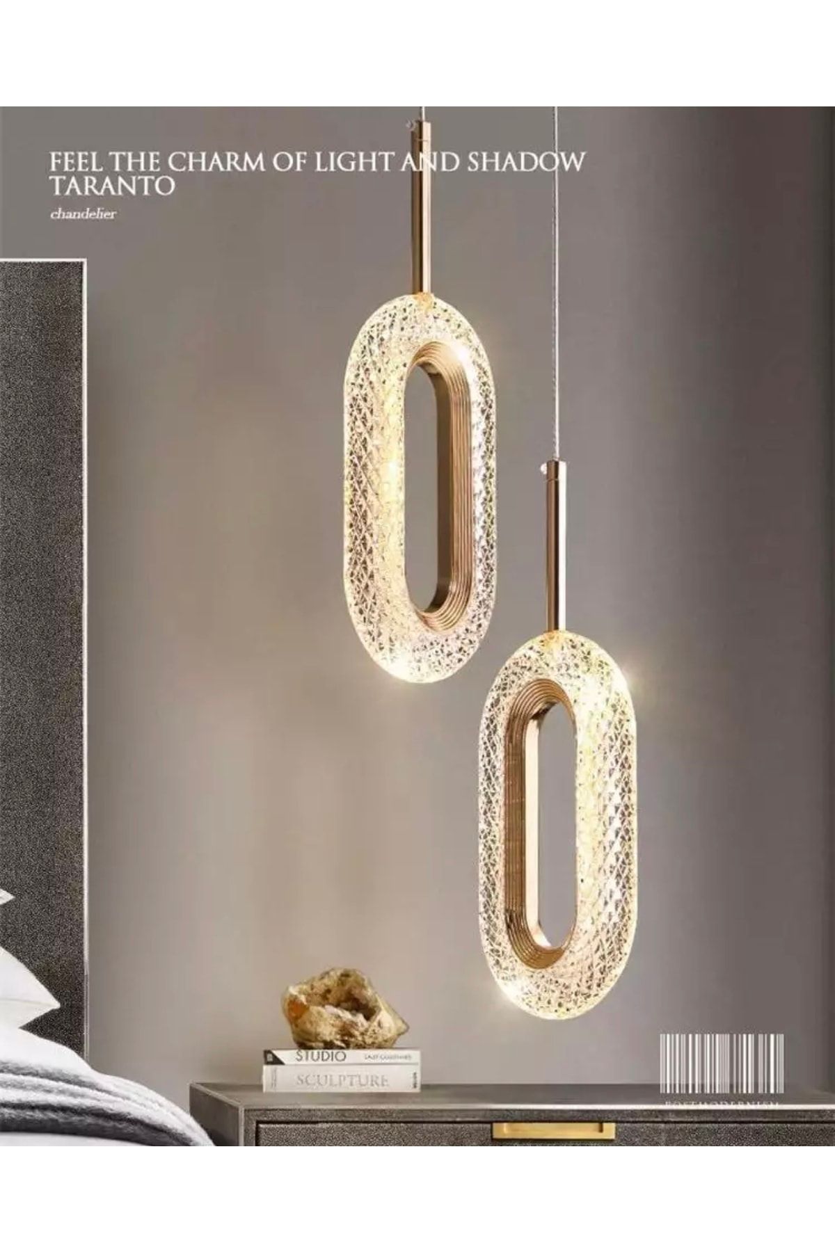 burenze Luxury Crystal Sarkıt Led Avize Dörtlü Sarkıt Ledli Avize Gold Sarı