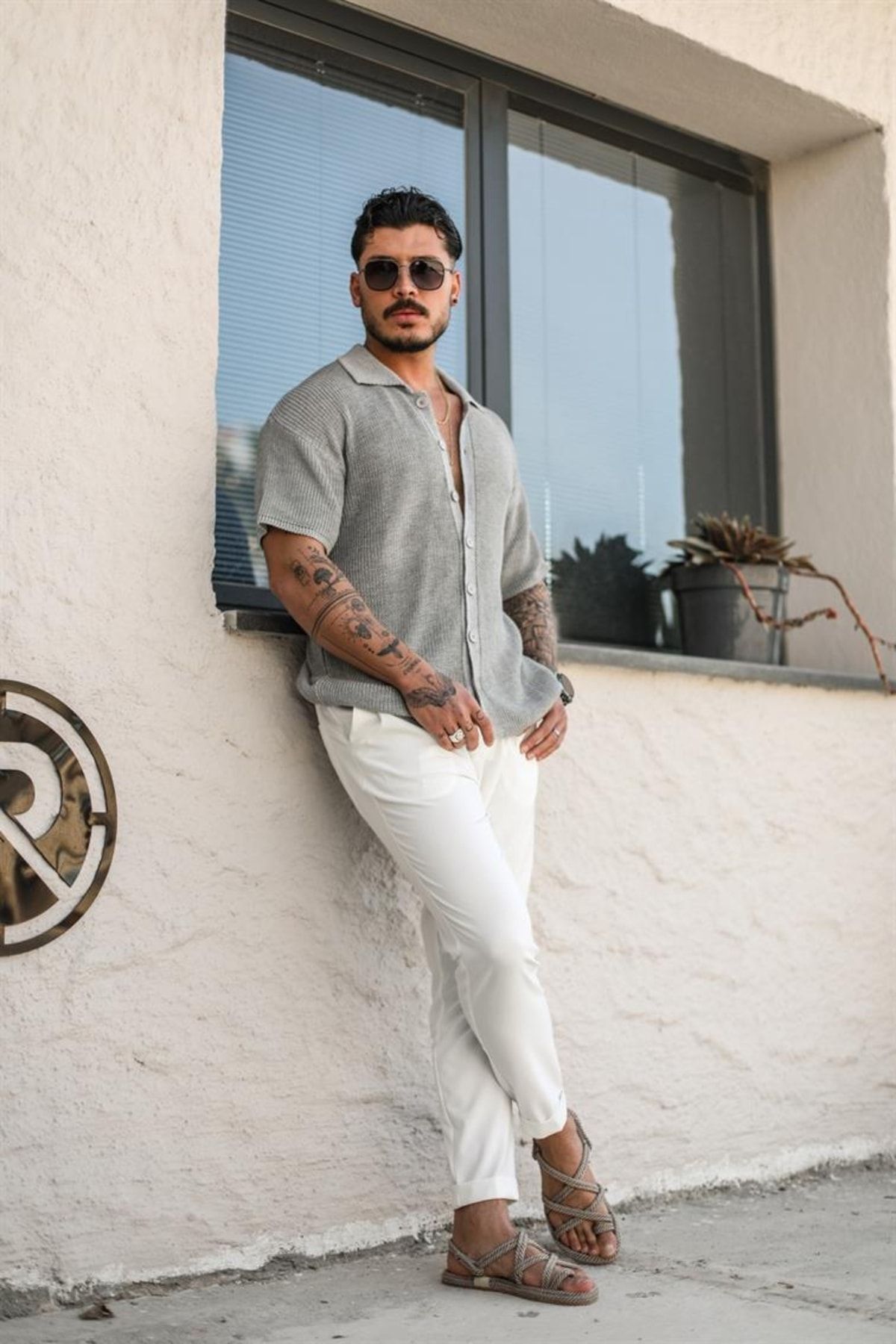 OUTFİT MAN Örme Polo Yaka Ince Triko Gömlek Gri OH7527