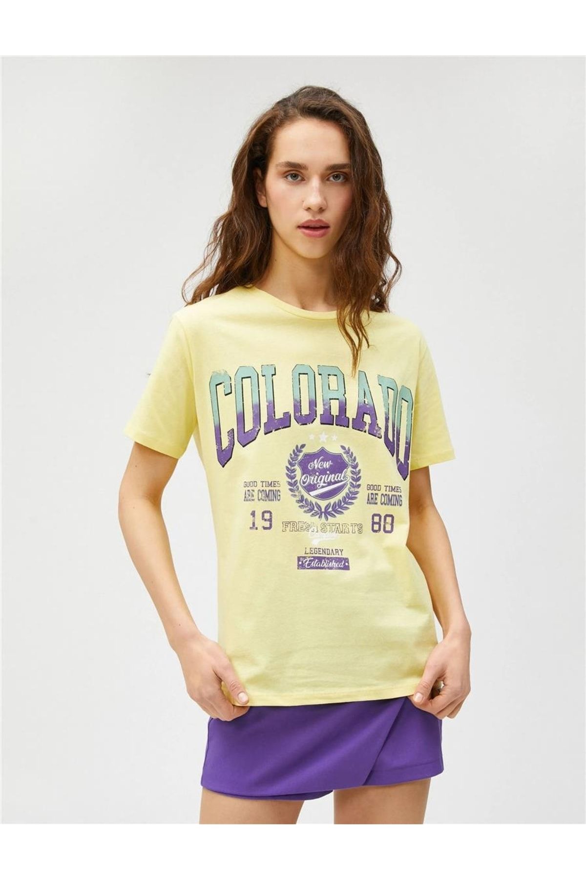Koton-3sal10207ık 160 Gelbes Kurzarm-T-Shirt aus Baumwolljersey für junge Mädchen 3