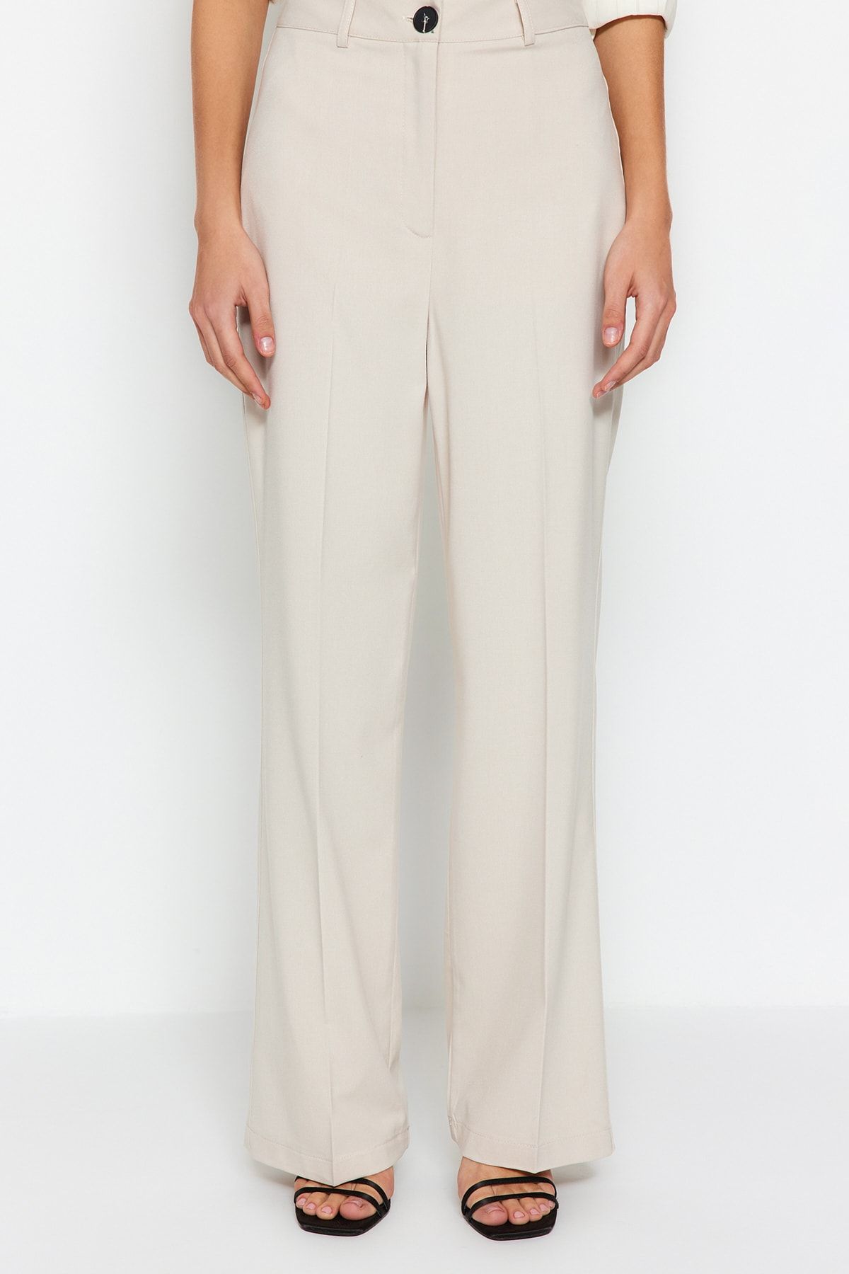 Trendyol Collection-Beigefarbene gewebte Hose mit hoher Taille und weitem Bein – TWOSS23PL00314 7
