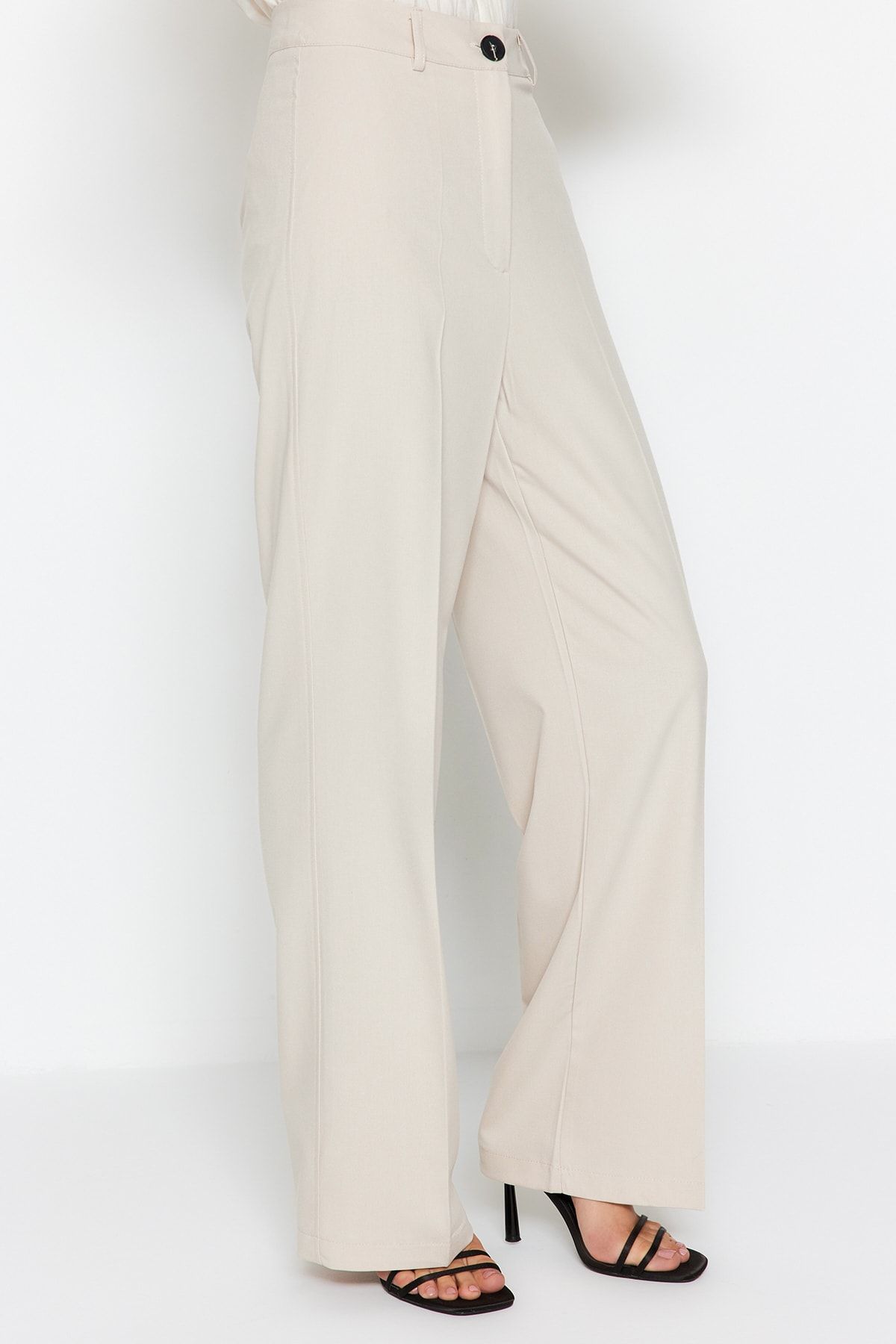 Trendyol Collection-Beigefarbene gewebte Hose mit hoher Taille und weitem Bein – TWOSS23PL00314 8