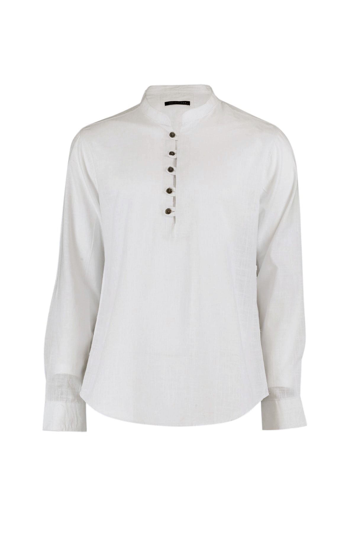 Trendyol Collection-Fehér Slim Fit nyakörvű ing - 100% pamut TMNSS20GO0097 10