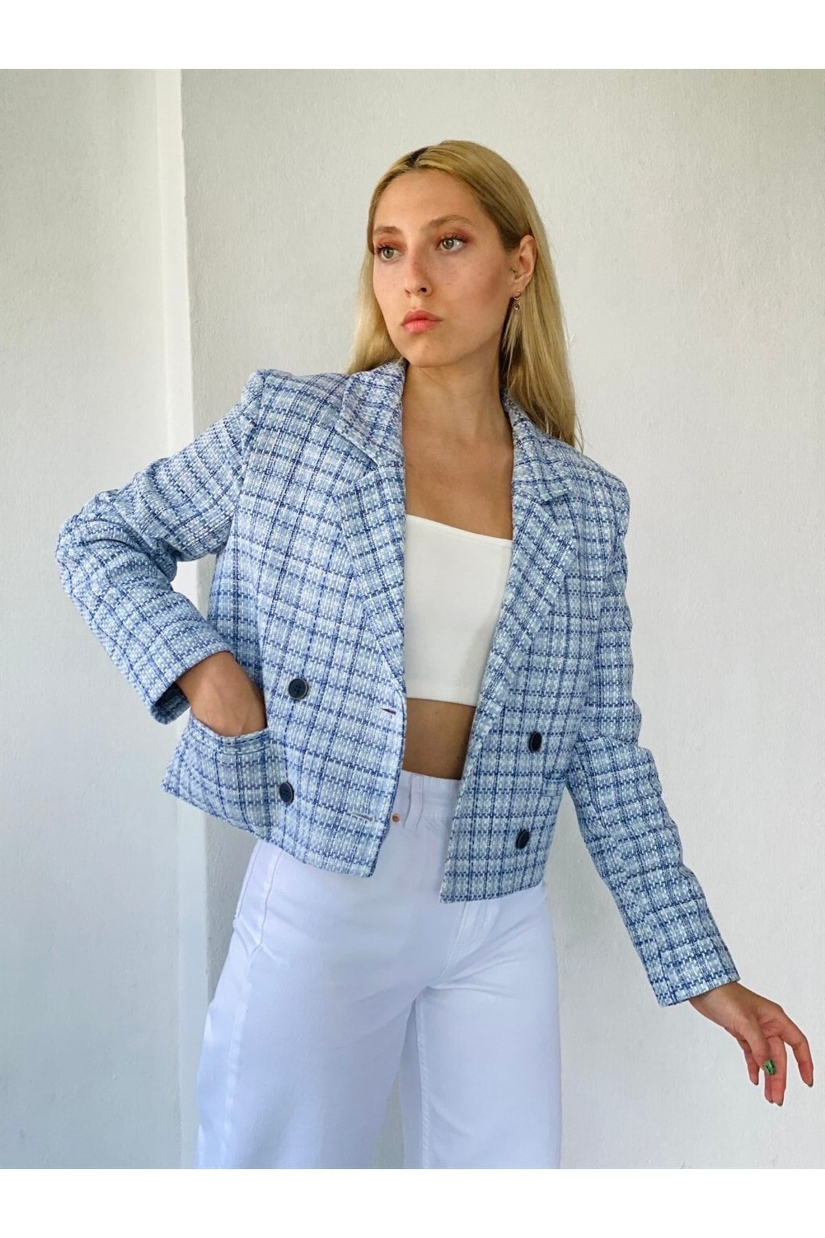 Blue short jacket womens best sale