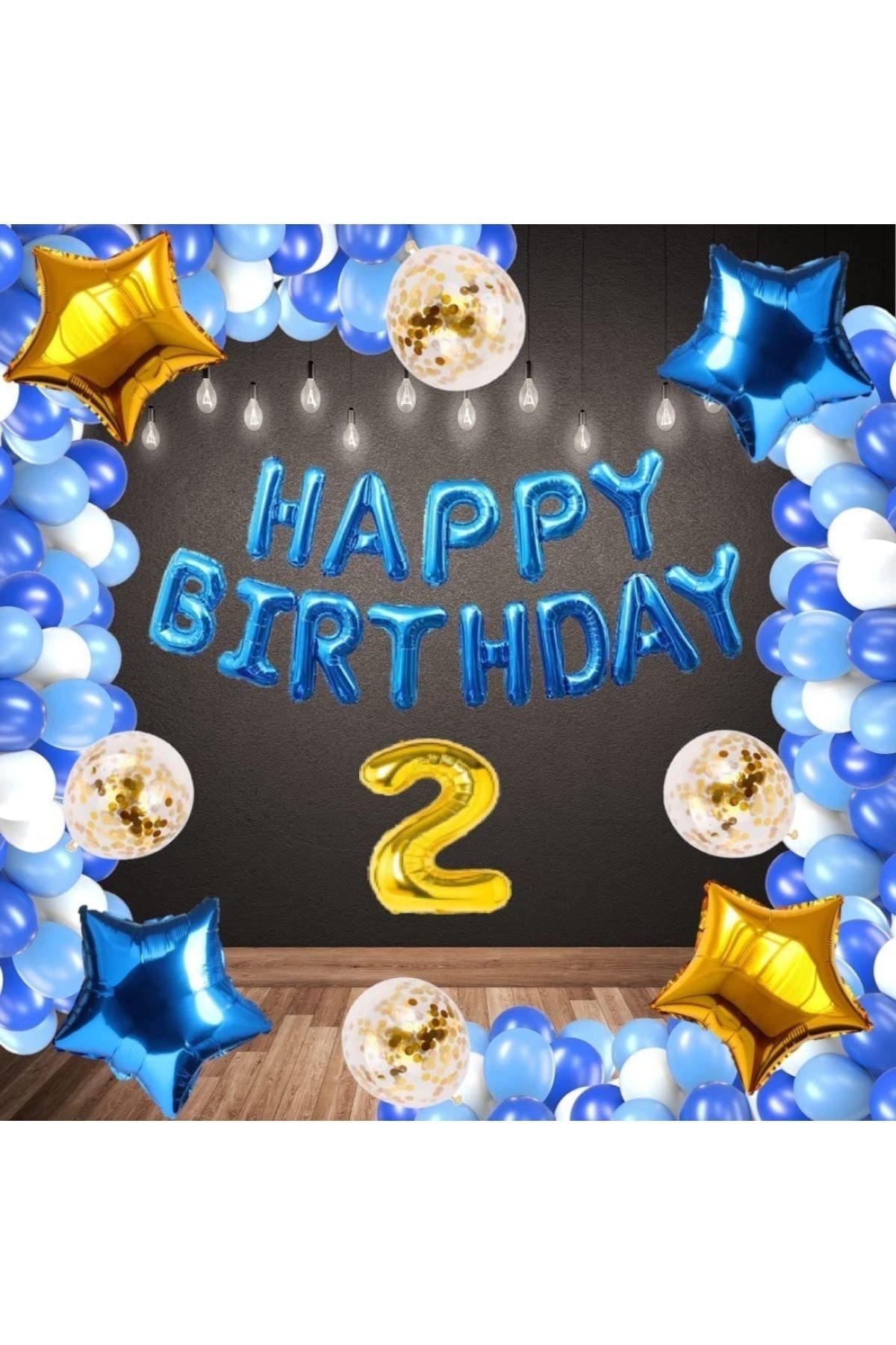 BEST PART DO UM G N PART S SLER Blue Happy Birthday Foil Gold Number Balloon Set Age 2