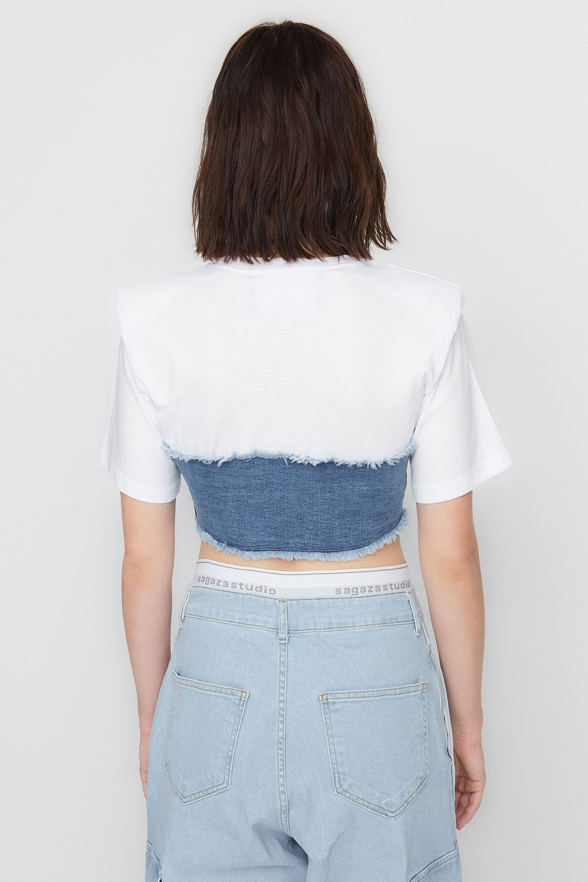 Trendyol Collection-X Sagaza Stúdió Kék Fűző Részletes Denim Bustier TCLSS23BZ00004 5