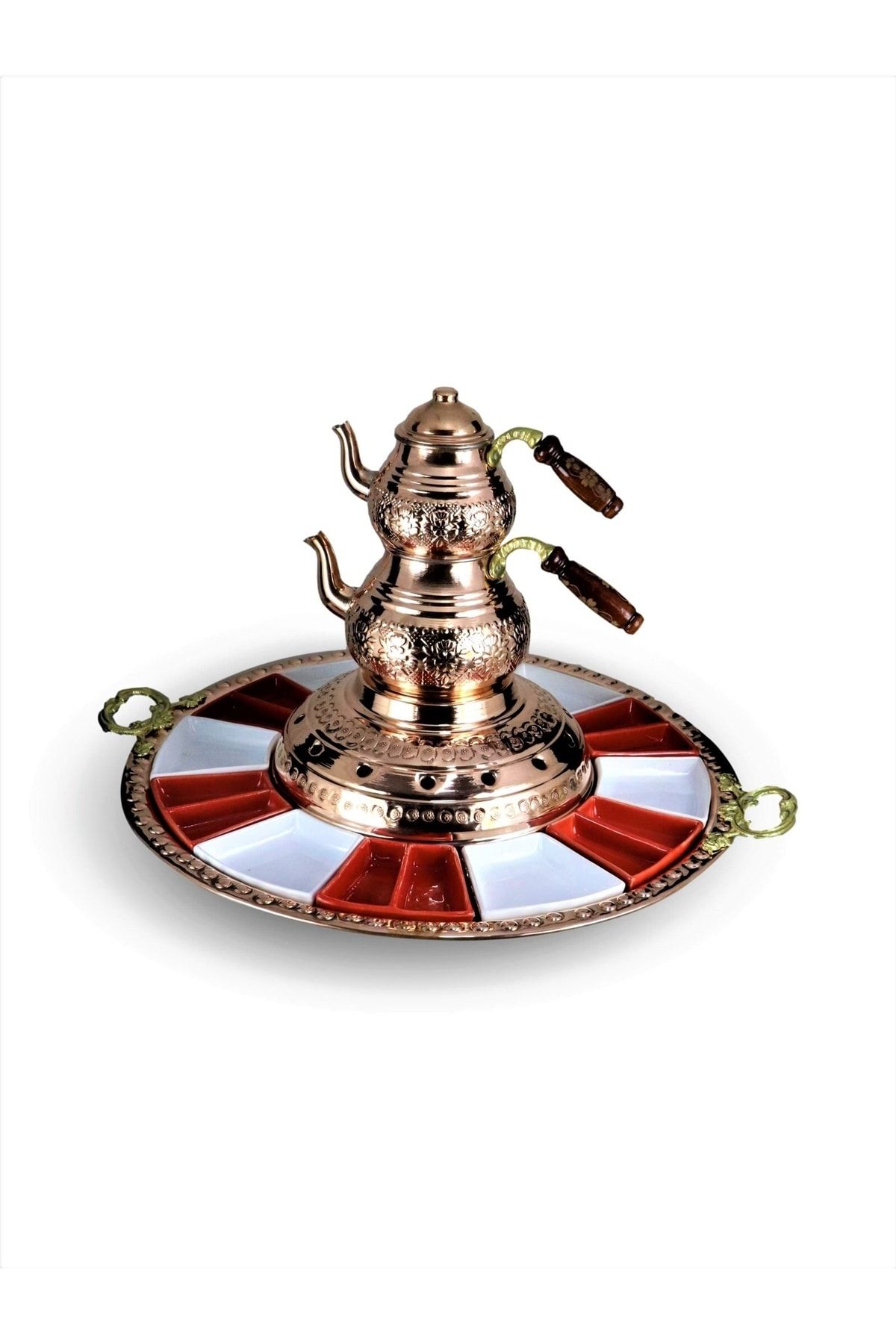MORYA Bakır Sultan Isıtıcılı Bakır Çaydanlık Ve Kahvatı Seti