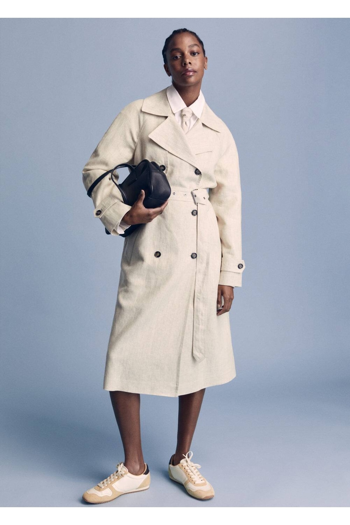 MANGO  %100 Keten Trençkot - Görsel 8