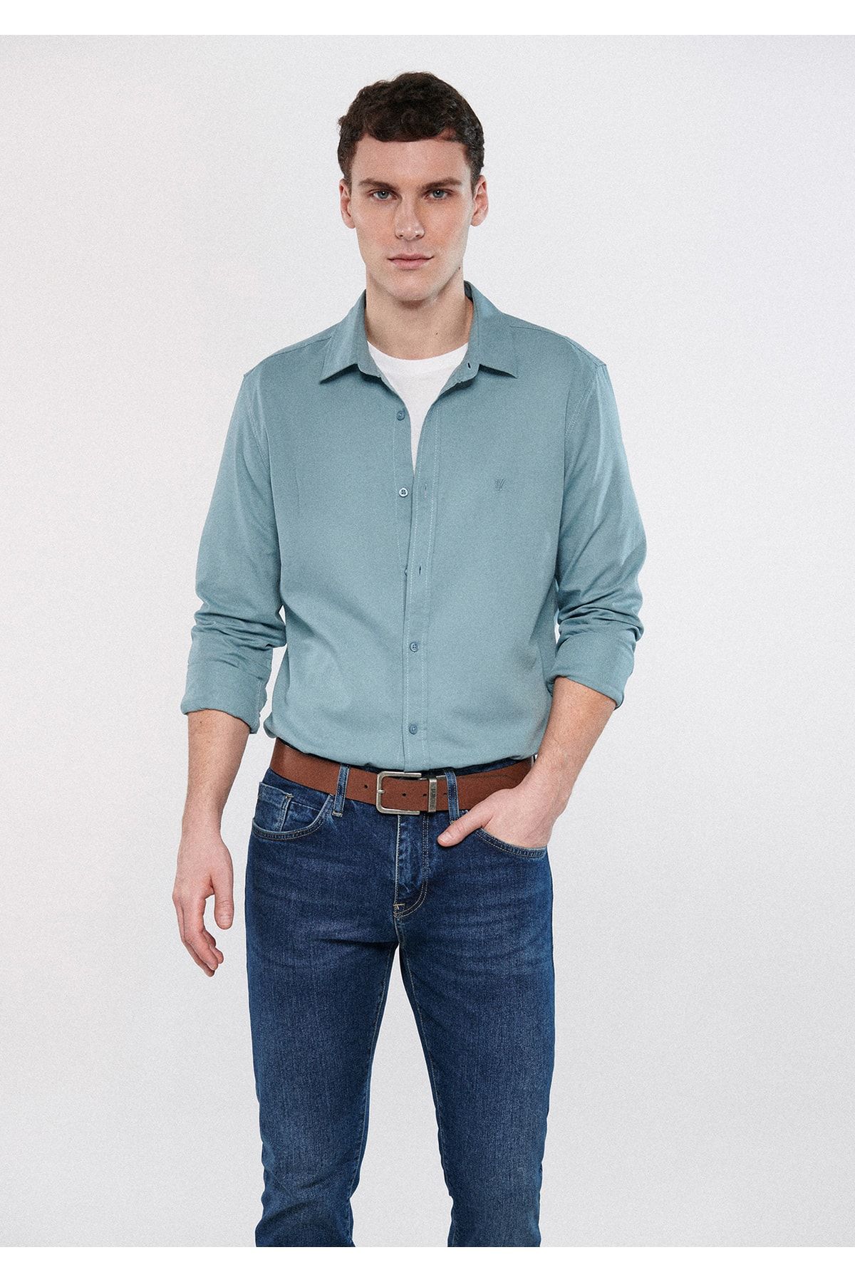 Mavi Gri Gömlek Slim Fit / Dar Kesim 8810666-70118