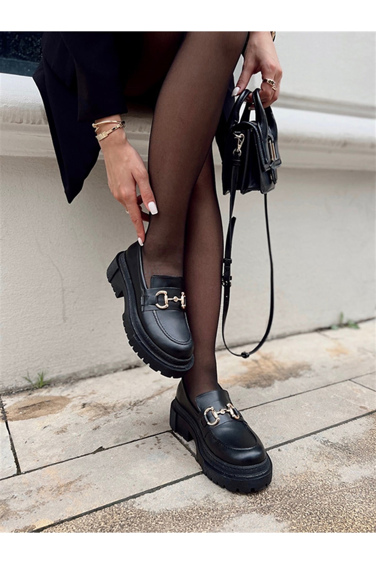 BeBeQ Store Togga Siyah Mat Tokalı Kadın Loafer Ayakkabı ON8013