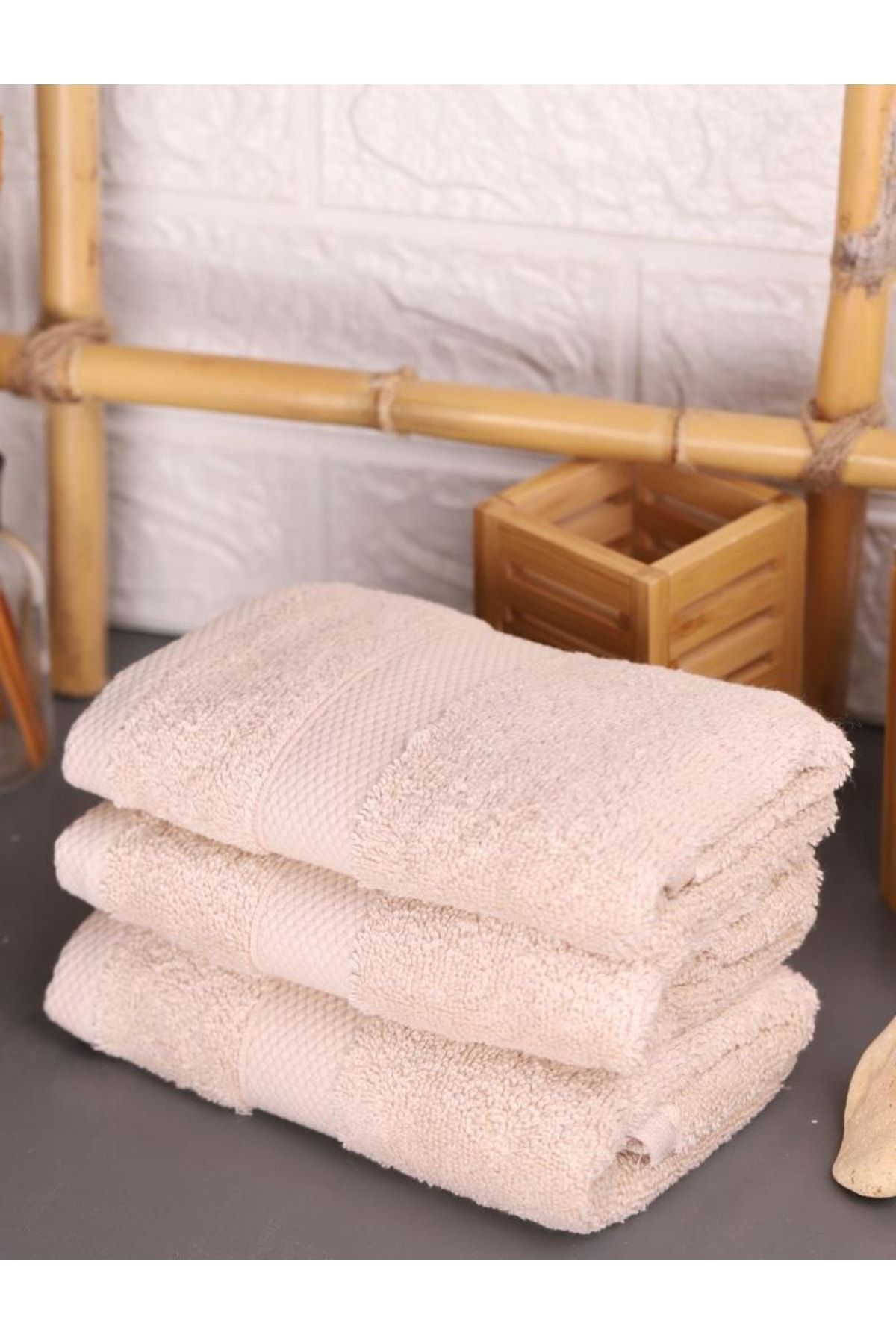 Bambum Cindy - 3'lü Microcotton El Havlusu Bej 30x50cm