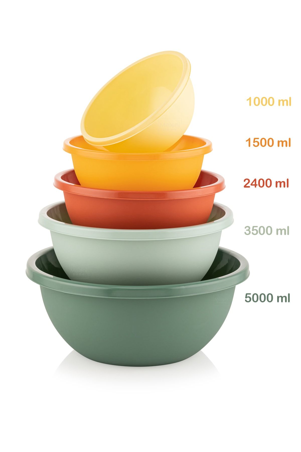 Meleni Home-5 Piece Round Mixing Bowl Set - Multipurpose Colorful 5 Different Sizes Basin Storage Bowl 5