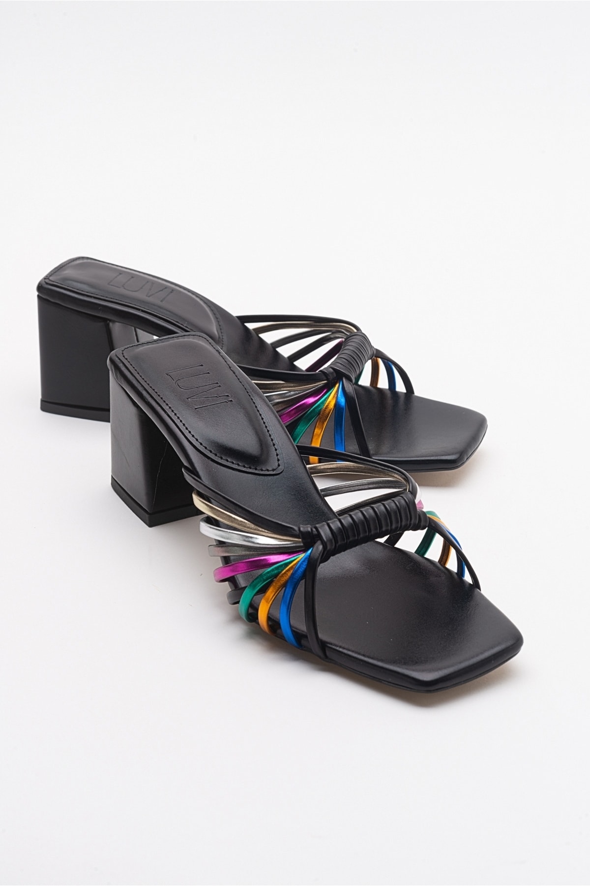 LuviShoes Roum Siyah Multi Metalik Kadın Topuklu Terlik