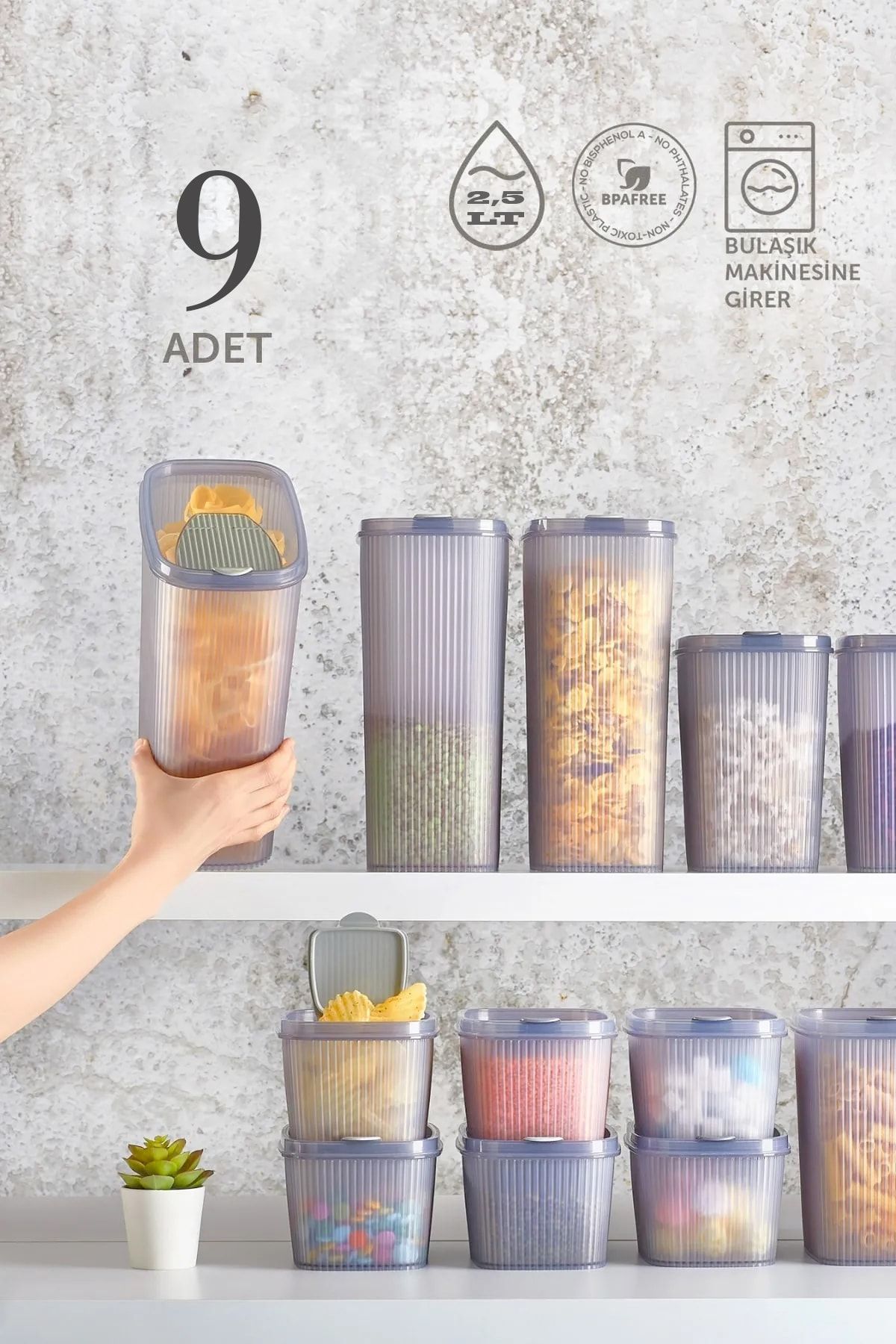 Trouvaille-Food Container Practical Lid 2.5 Lt Pulses Storage Container X 9 Pieces 2
