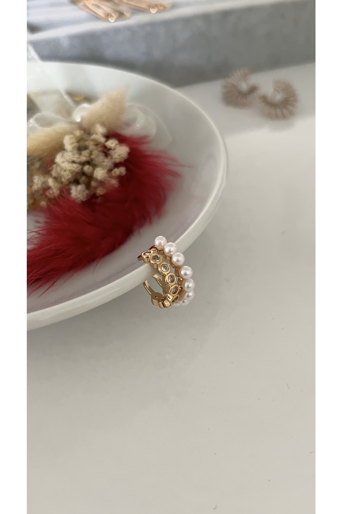 Gold Incili Earcuff , Kıkırdak Küpe