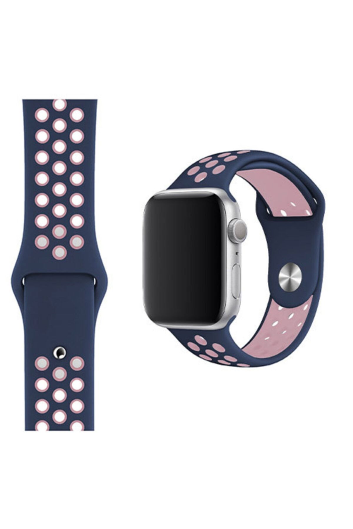 apple watch 38 40 mm uyumlu lacivert pembe delikli silikon kordon