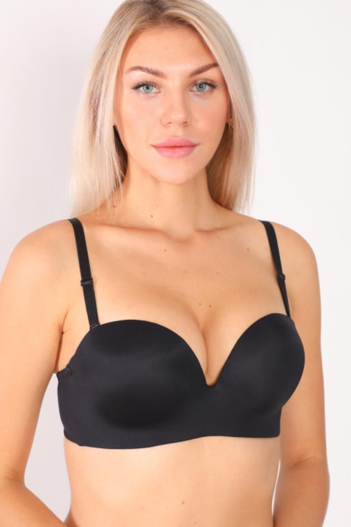 SEBOTEKS Women's Black Laser Cut Double Supported B Cup Strapless Bra 01141
