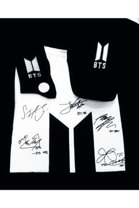 Bts Imza Baskılı Unisex T-shirt Bts Çorap Şapka 3 Lü Kombin gknbtsts2