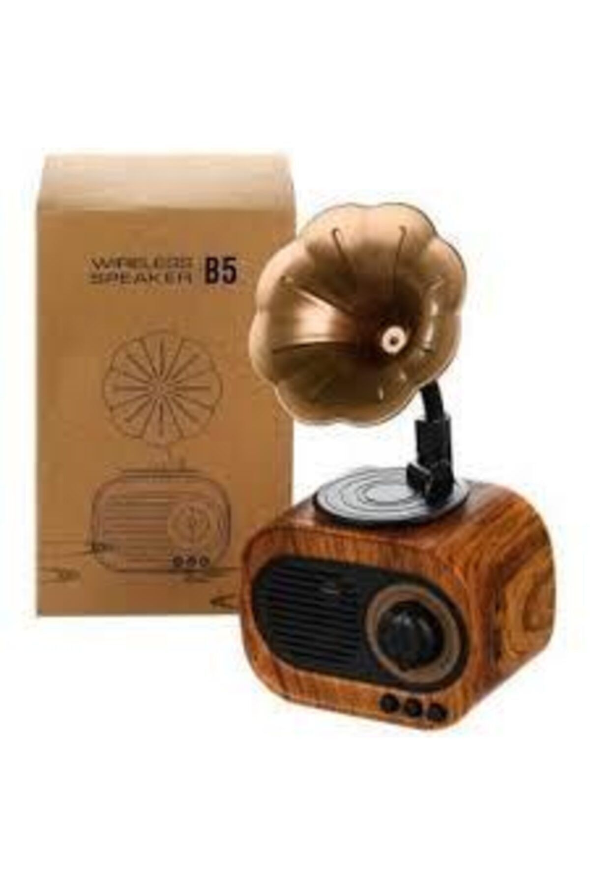B5 Nostaljik Mini Hoparlör Ahşap Gramofon Görünümlü Usb/sd Bluetooth