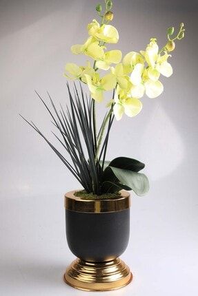 Yeşil Yapay Çiçek Metal Saksı Kumaş Orkide Kc00200802 KC00200802