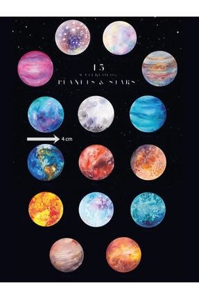 Gezegenler Suluboya Çizim 15 Adet Uzay Temalı Ajanda, Laptop, Telefon, Planlayıcı Sticker Seti uzay