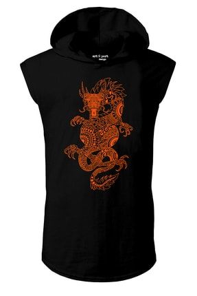 Unisex Baskılı Kapşonlu Kolsuz Siyah T-shirt ART503