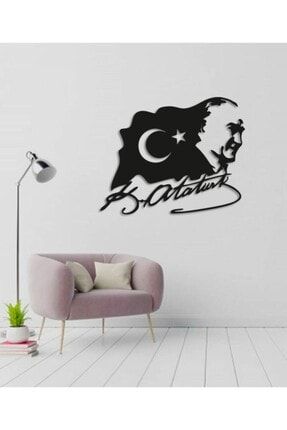 Lazer Kesim Dekoratif Tablo Ahşap Duvar Süsü Atatürk Silüet Bayram Ve Imzası RLWA03