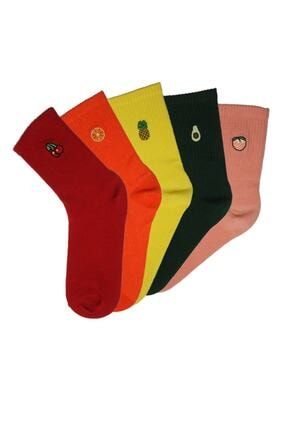Renkli 5'li Meyveli Nakışlı Unisex Çorap U0012